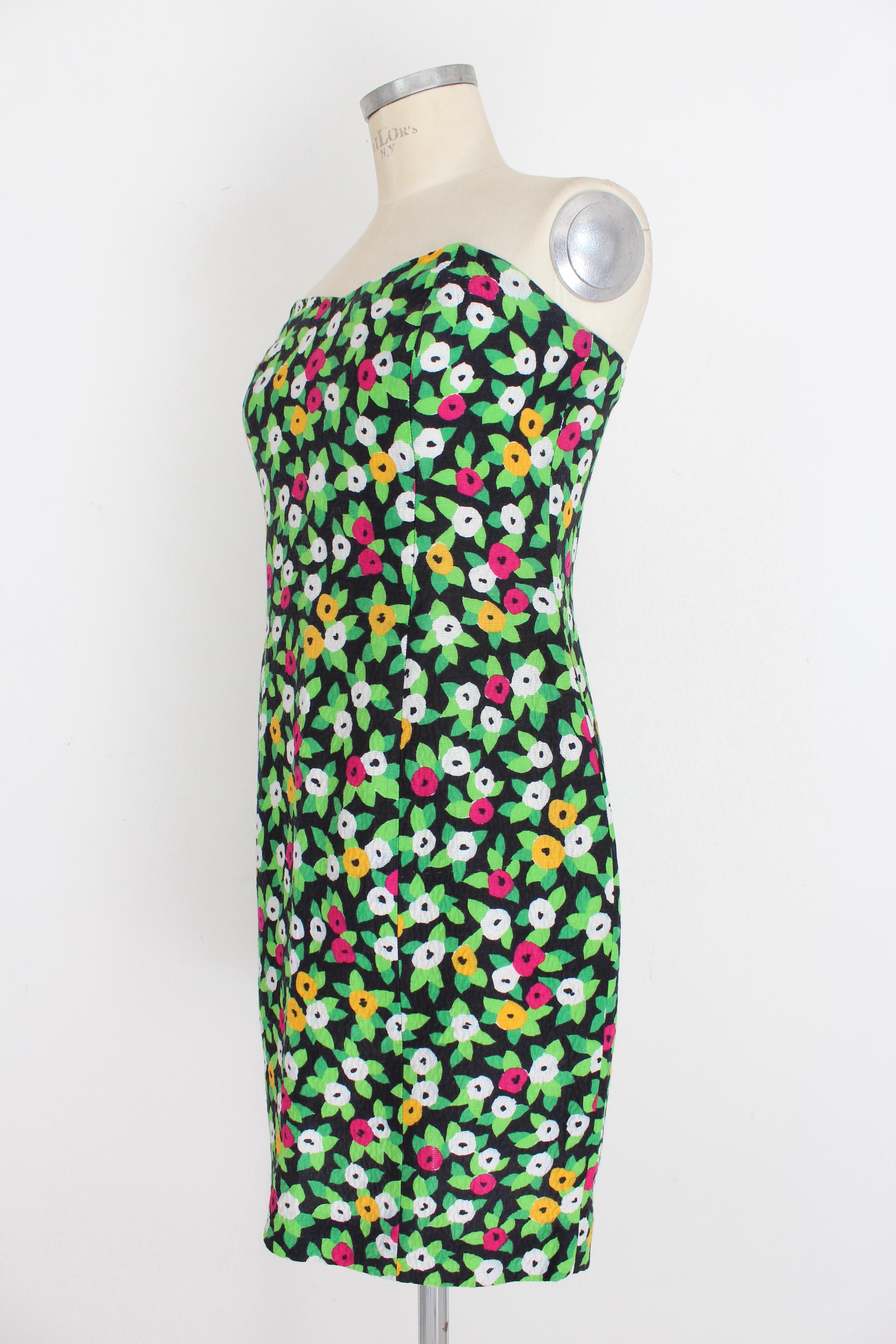 Christian Dior Green Black Cotton Floral Cocktail Sheath Dress 1