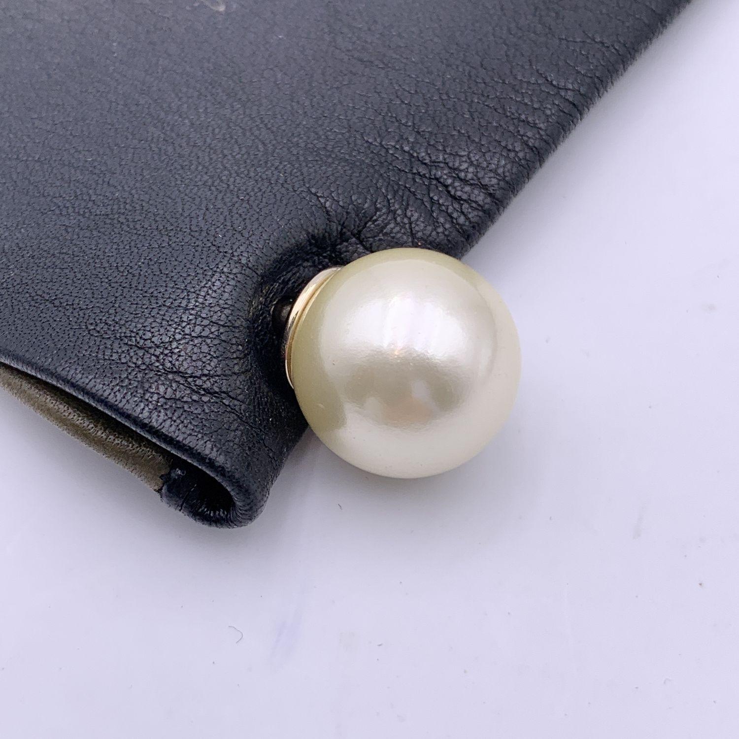 Christian Dior Grün Schwarze Lederhandschuhe Stammes-Perlenhandschuhe Größe 7,5 im Angebot 1