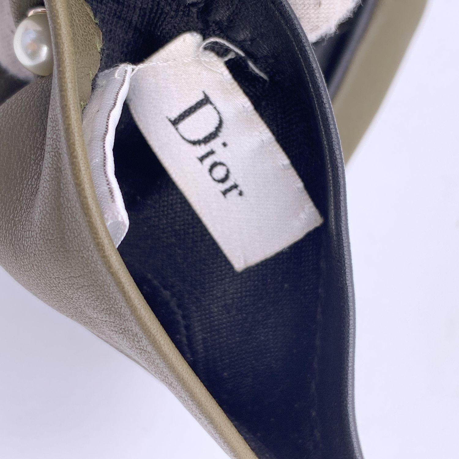 Christian Dior Grün Schwarze Lederhandschuhe Stammes-Perlenhandschuhe Größe 7,5 im Angebot 3