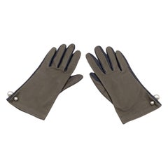 Christian Dior Green Black Leather Tribales Pearl Gloves Size 7.5