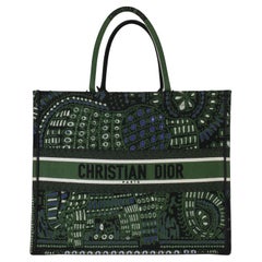 Christian Dior Green Canvas Embroidered Animals Elephant Large Book Tote Christian Dior Green Canvas Embroidered Animals Elephant Large Book Tote