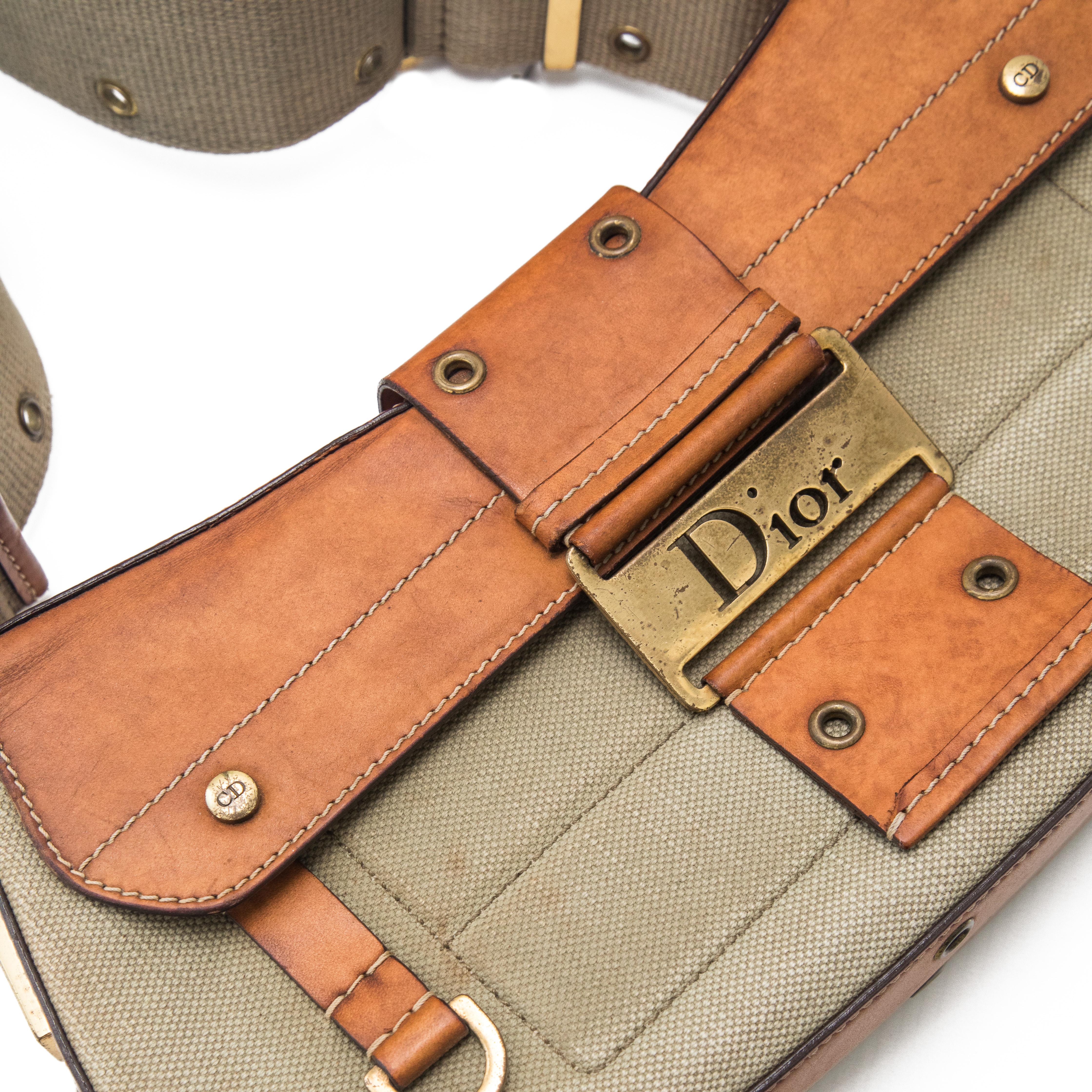 Brown Christian Dior Green Canvas Street Chic Columbus Shoulder Bag For Sale