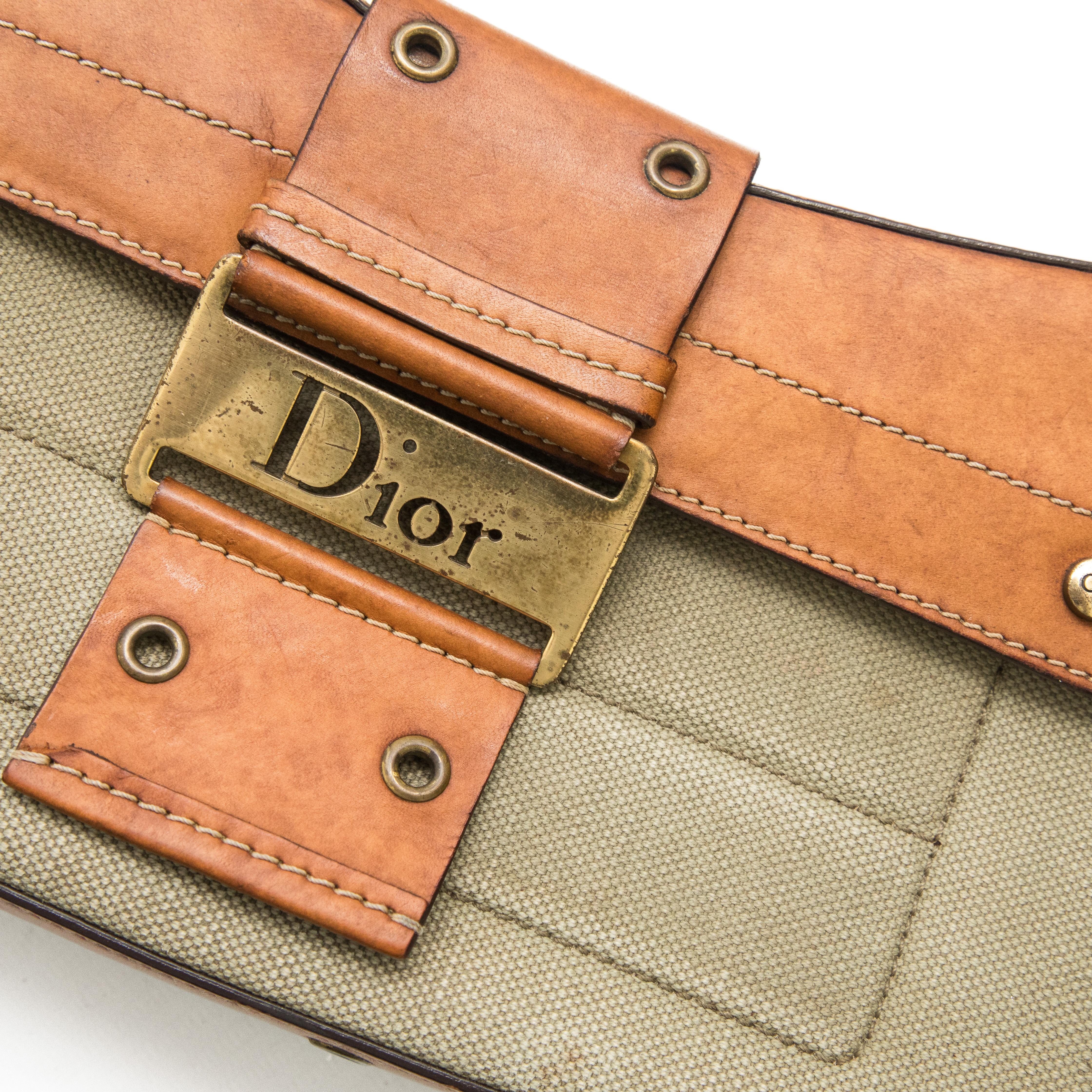 Christian Dior Green Canvas Street Chic Columbus Shoulder Bag In Fair Condition For Sale In London, GB