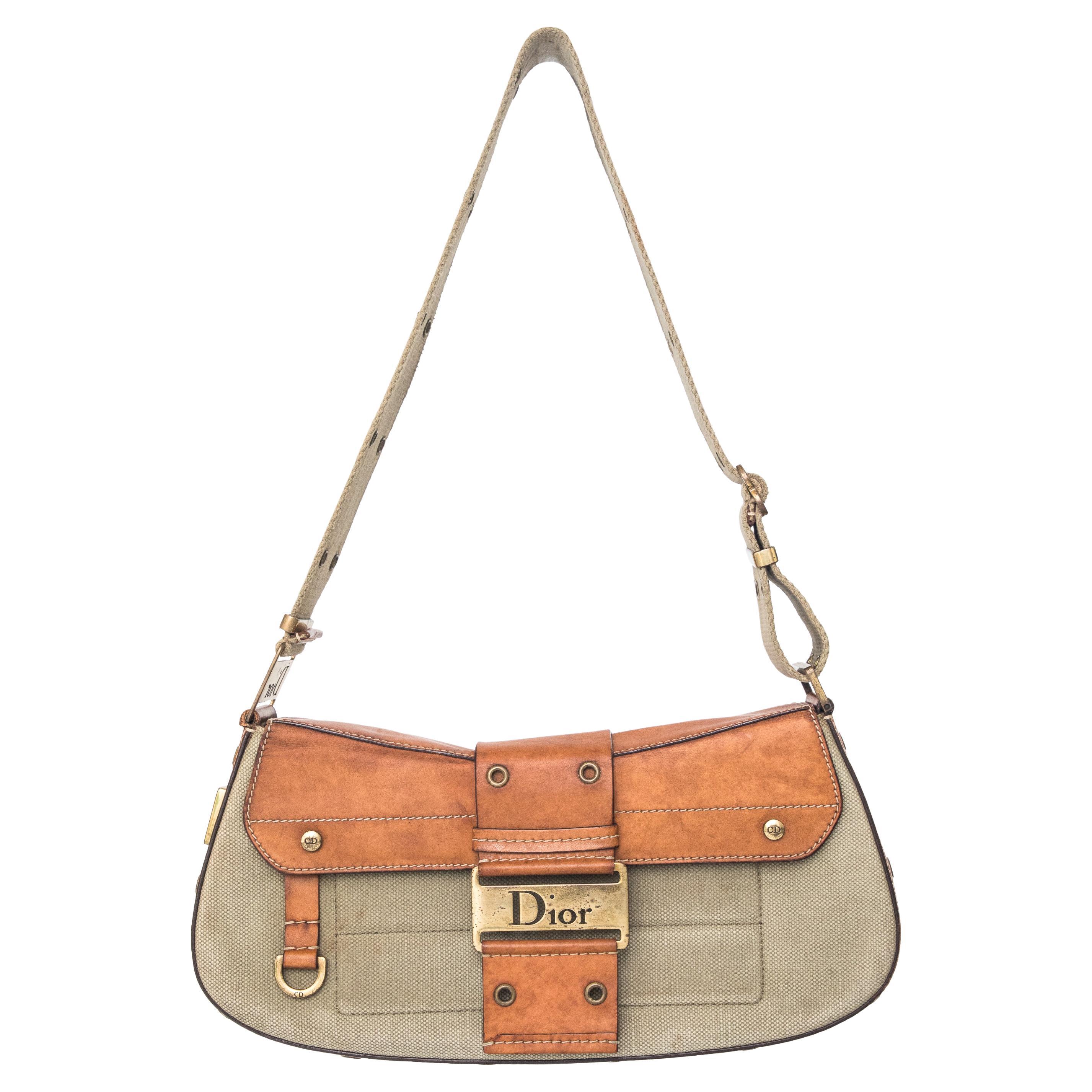 Christian Dior Green Canvas Street Chic Columbus Shoulder Bag For Sale