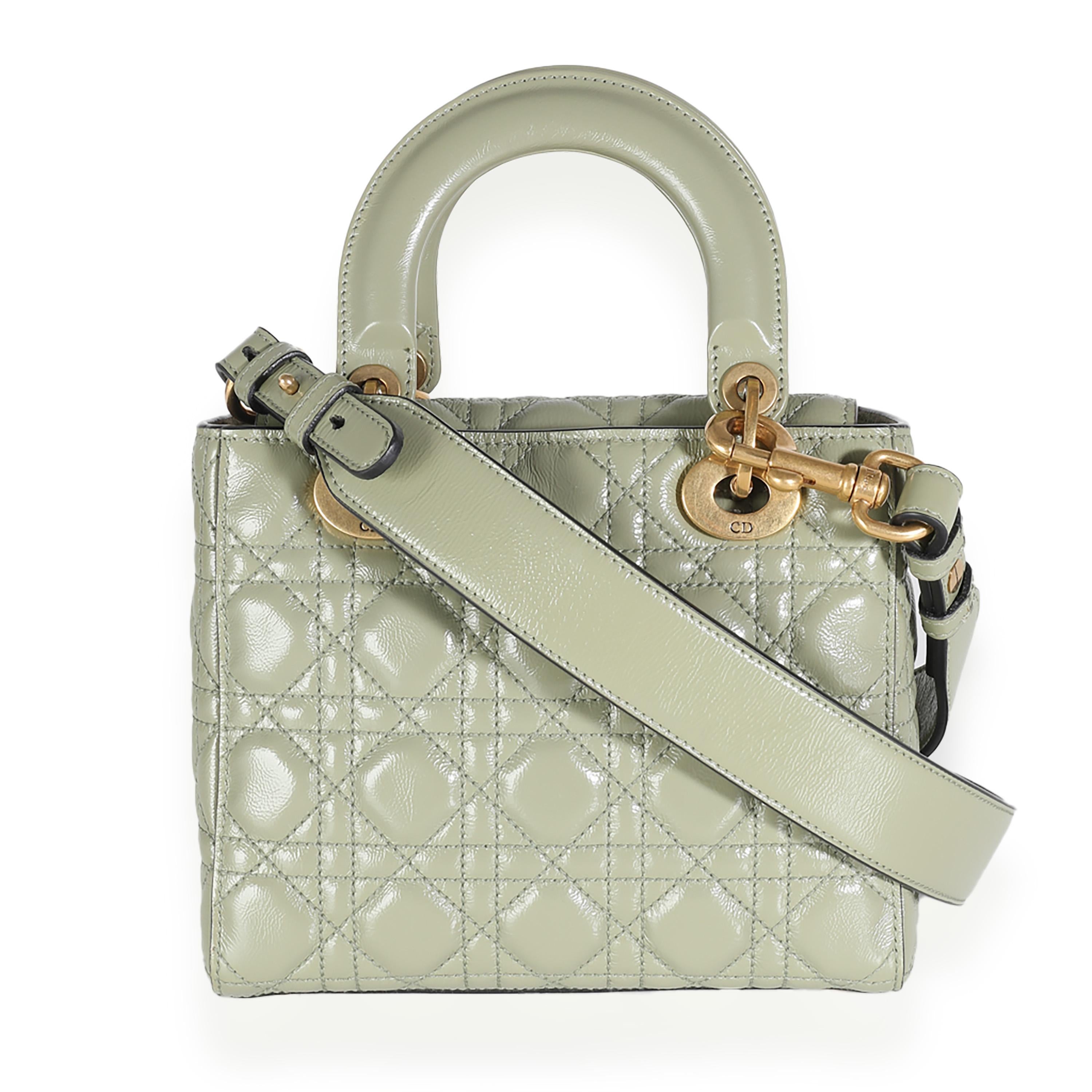 Listing Title: Christian Dior Green Crinkled Patent Cannage Lucky Badges My Lady Dior Bag
SKU: 140566
Condition: Pre-owned 
Condition Description: Originally named the 'Chouchou', the Lady Dior bag from Dior was renamed after Princess Diana carried