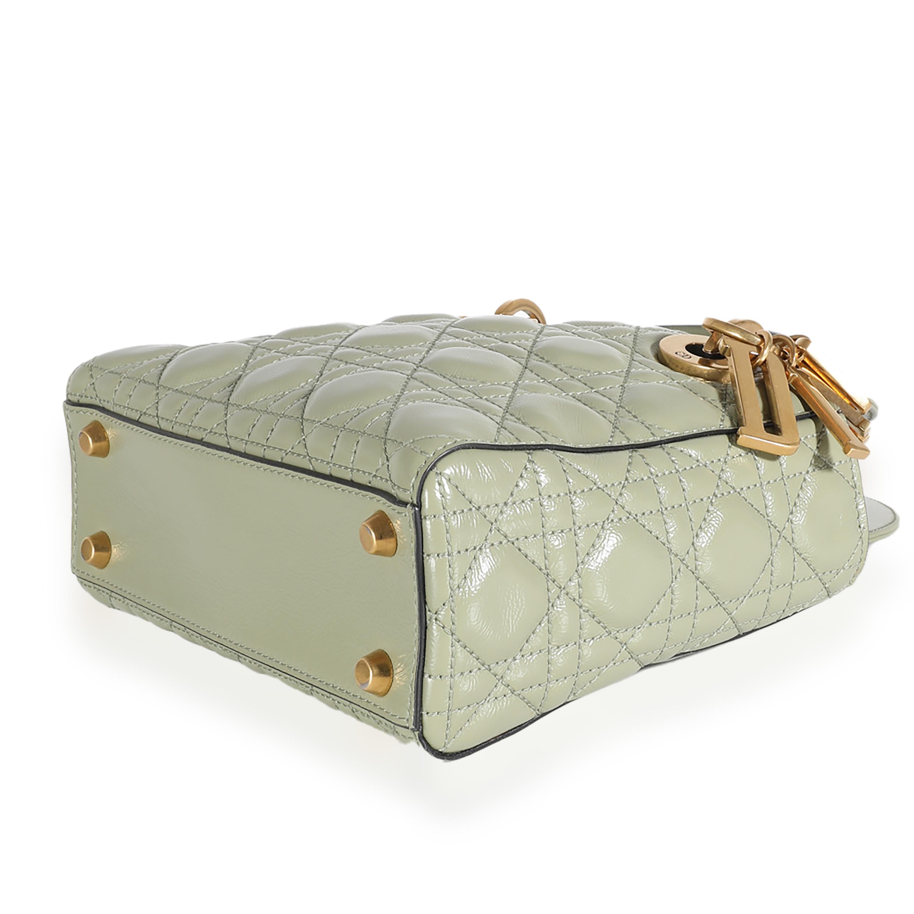 Women's Christian Dior Green Crinkled Patent Cannage Lucky Badges My Lady Dior Bag For Sale
