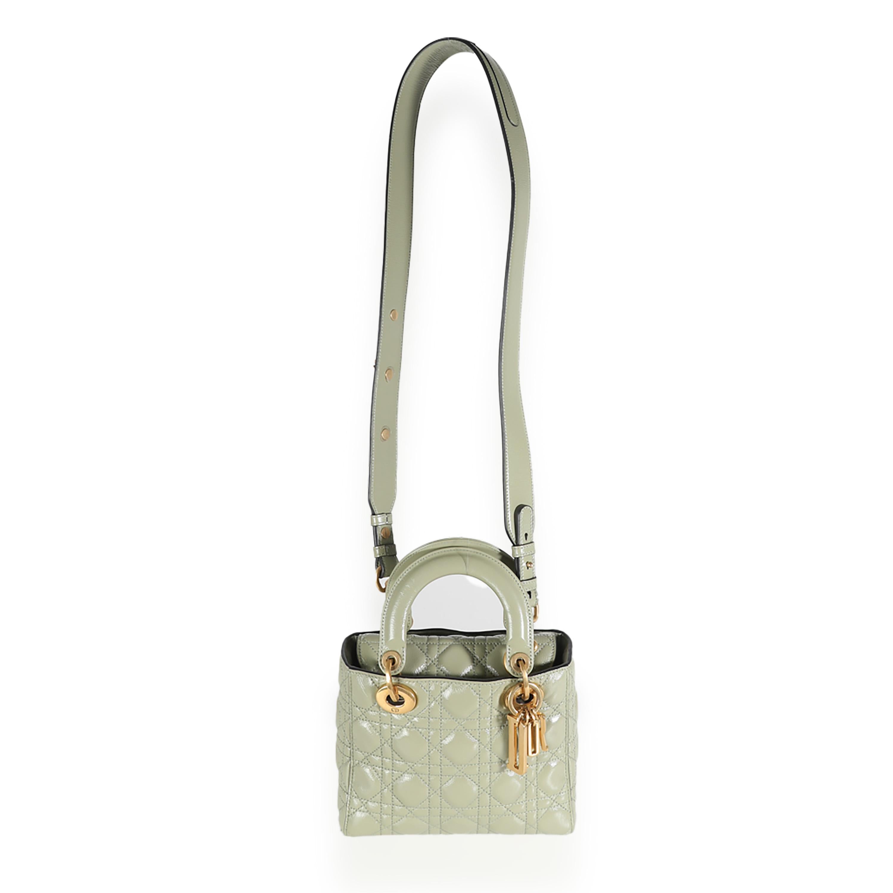 Christian Dior Green Crinkled Patent Cannage Lucky Badges My Lady Dior Bag For Sale 1
