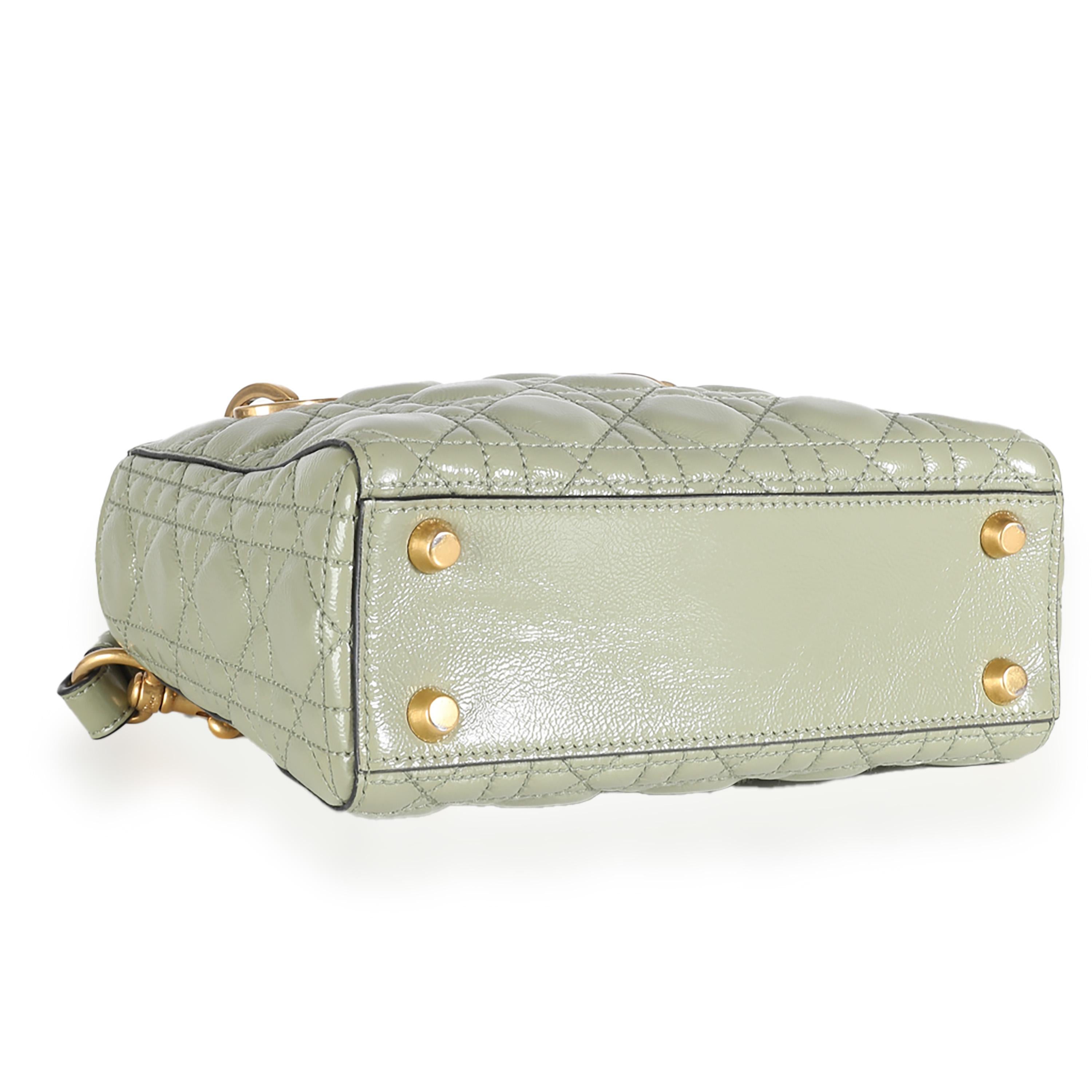 Christian Dior Green Crinkled Patent Cannage Lucky Badges My Lady Dior Bag For Sale 2