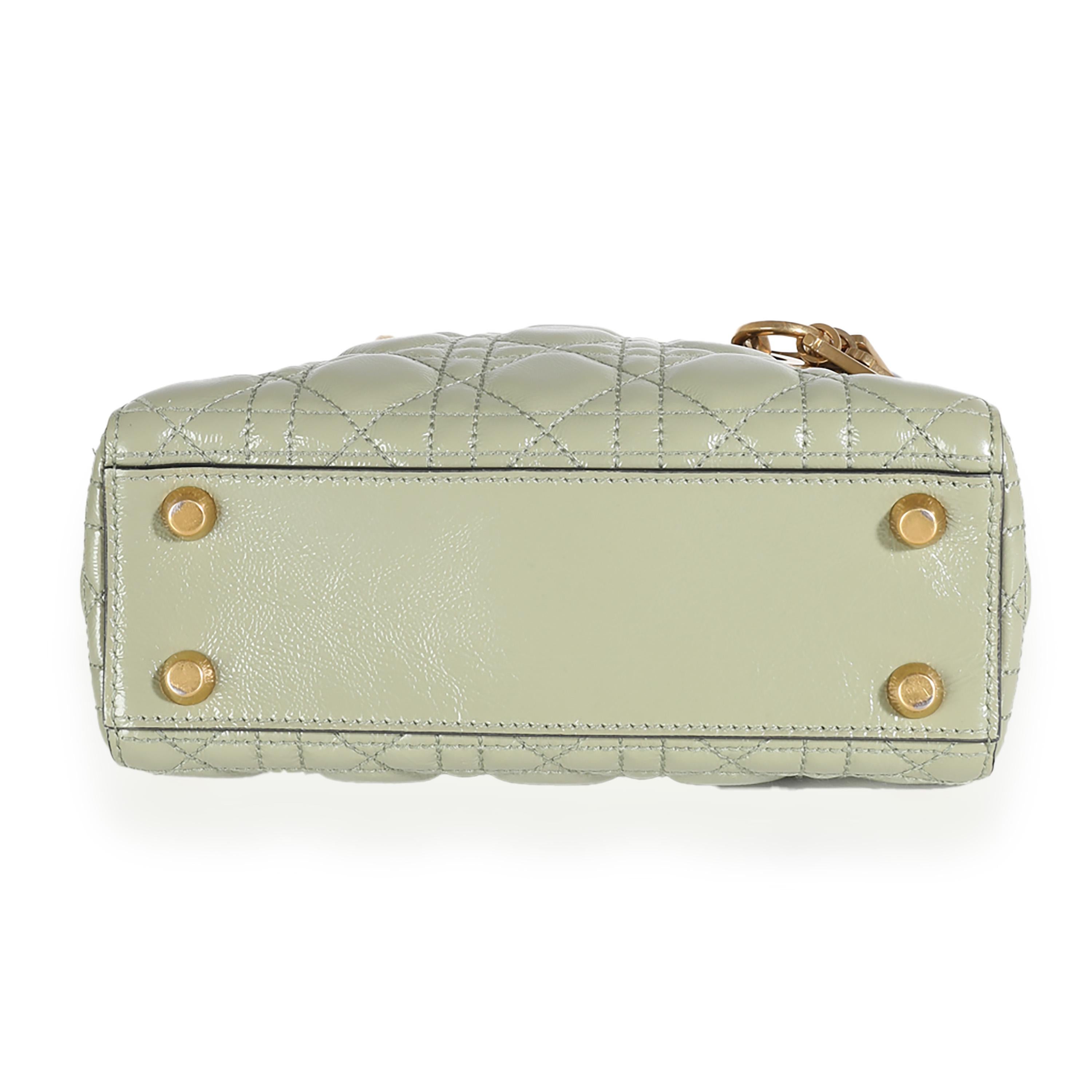 Christian Dior Green Crinkled Patent Cannage Lucky Badges My Lady Dior Bag For Sale 3