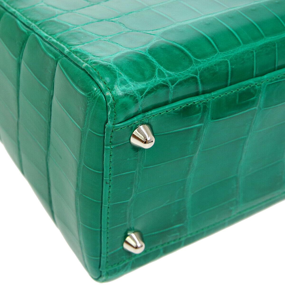 Blue Christian Dior Green Crocodile Exotic Silver Charm Top Handle Satchel Tote Bag