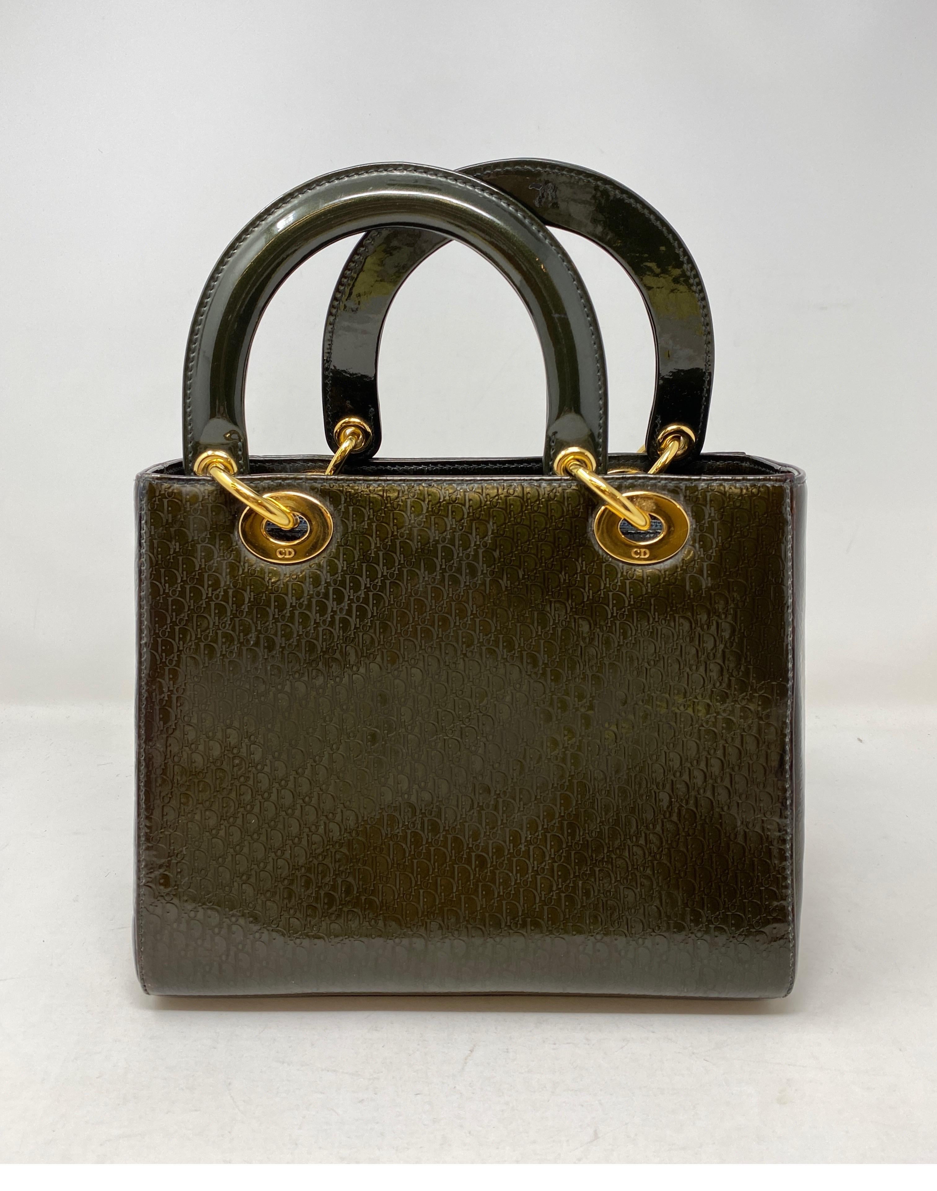 Christian Dior Green Lady Dior Bag. Dark green leather bag. Unique color. Small size bag. Top handle bag. Guaranteed authentic. 
