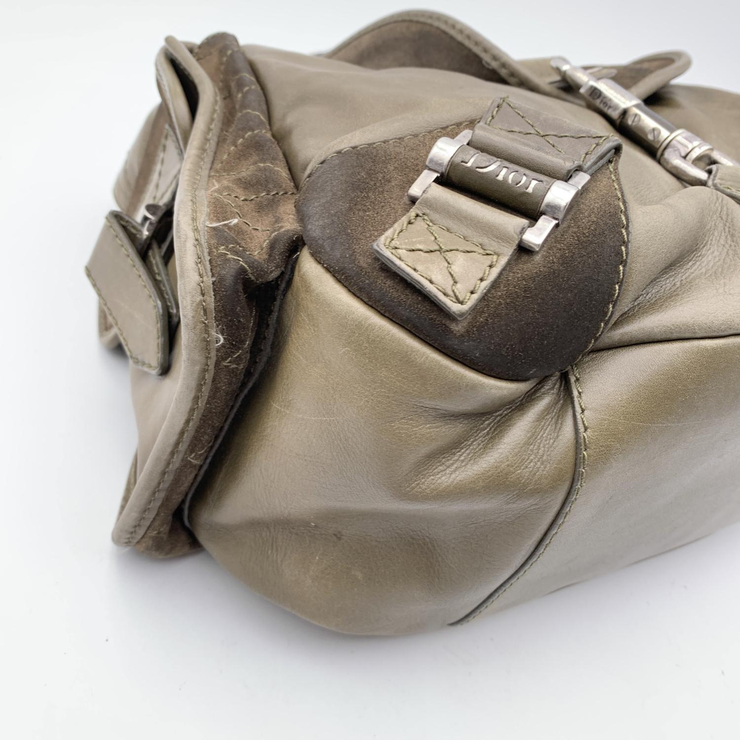 Christian Dior Green Leather Suede Rebelle Shoulder Bag Handbag 6