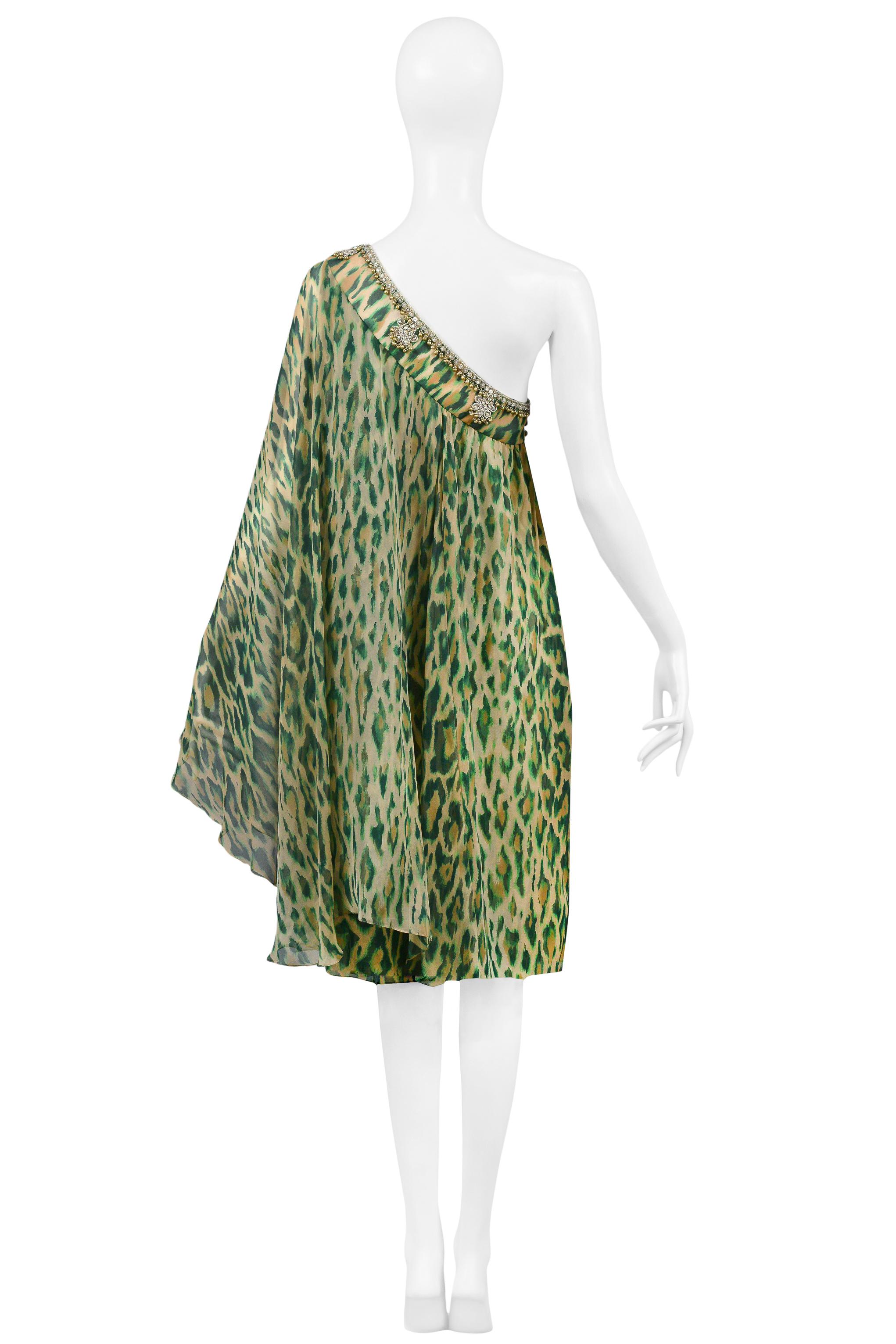 Christian Dior Green Leopard One Shoulder Sari Dress 2008 For Sale 3