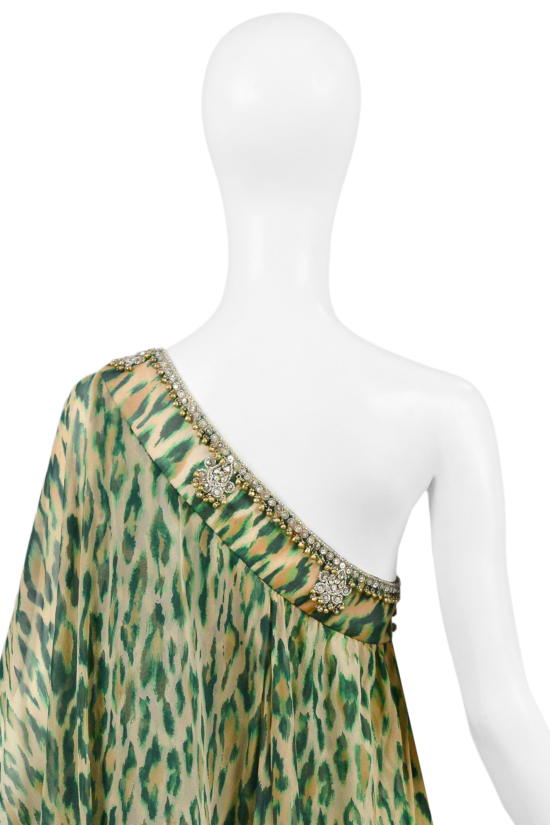 Christian Dior Green Leopard One Shoulder Sari Dress 2008 For Sale 5