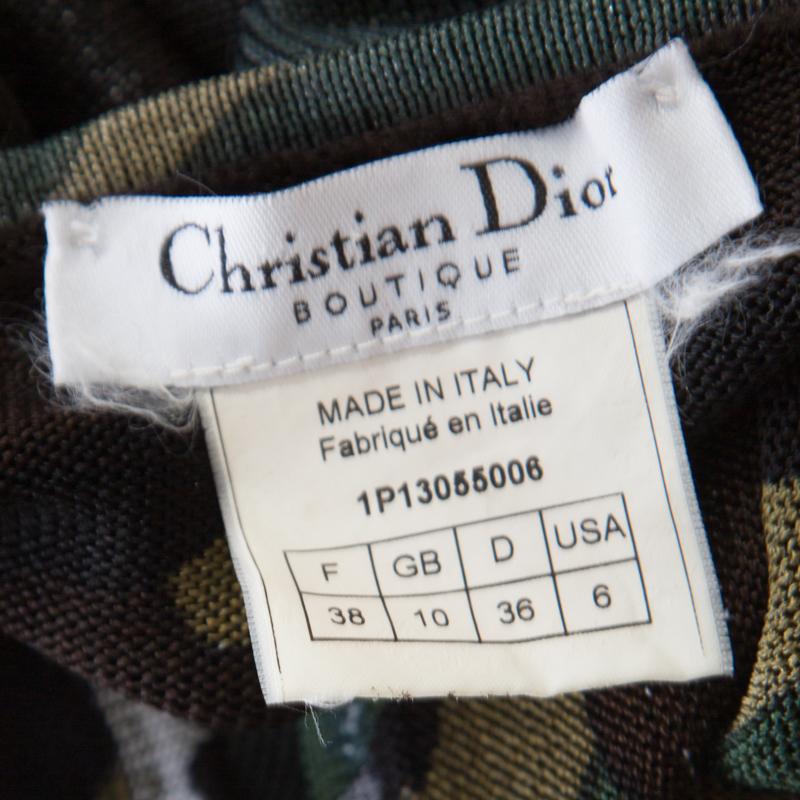 Black Christian Dior Green Metallic Camouflage Print Cropped Halter Top M