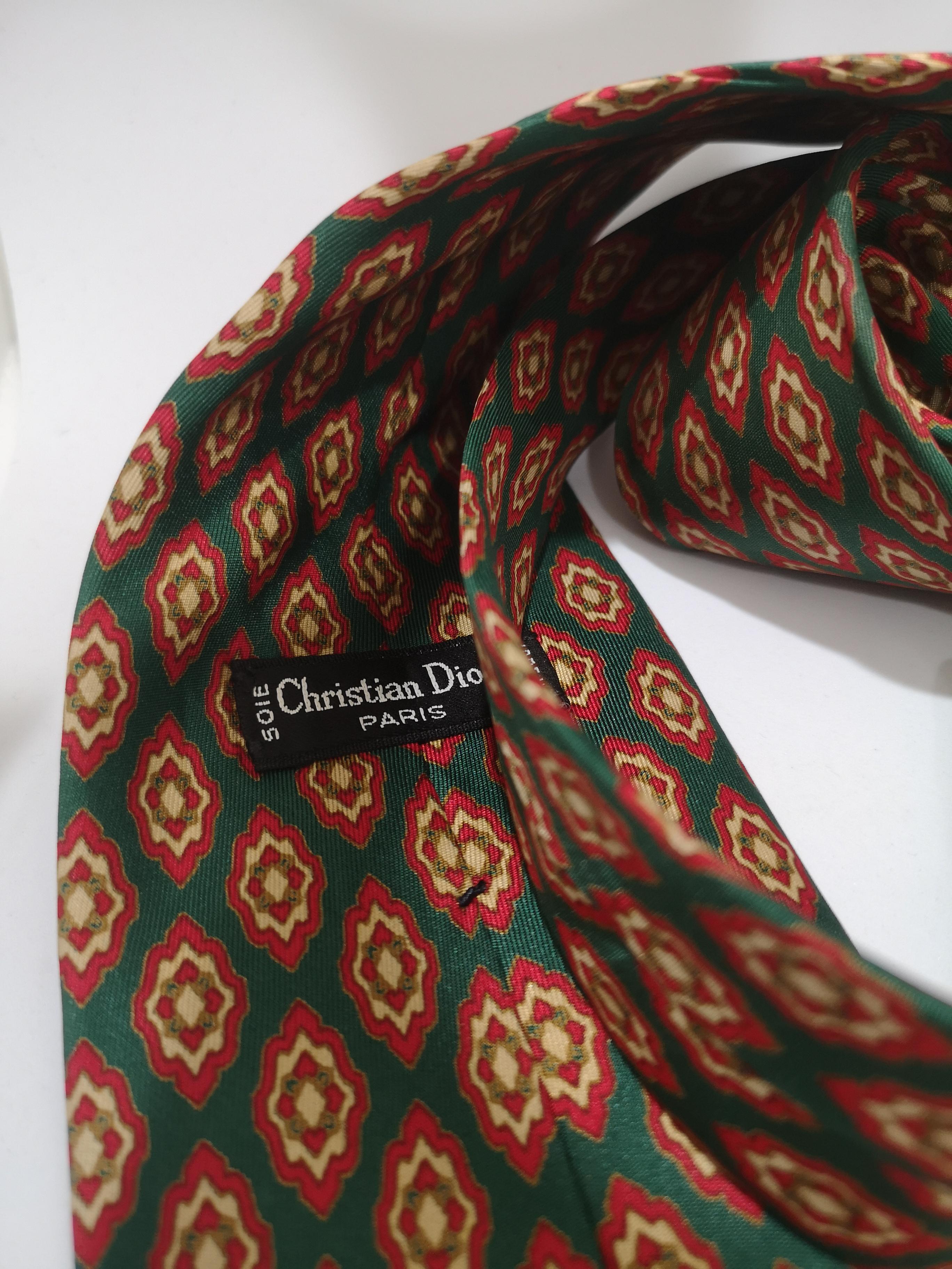 Brown Christian Dior green multicoloured silk tie