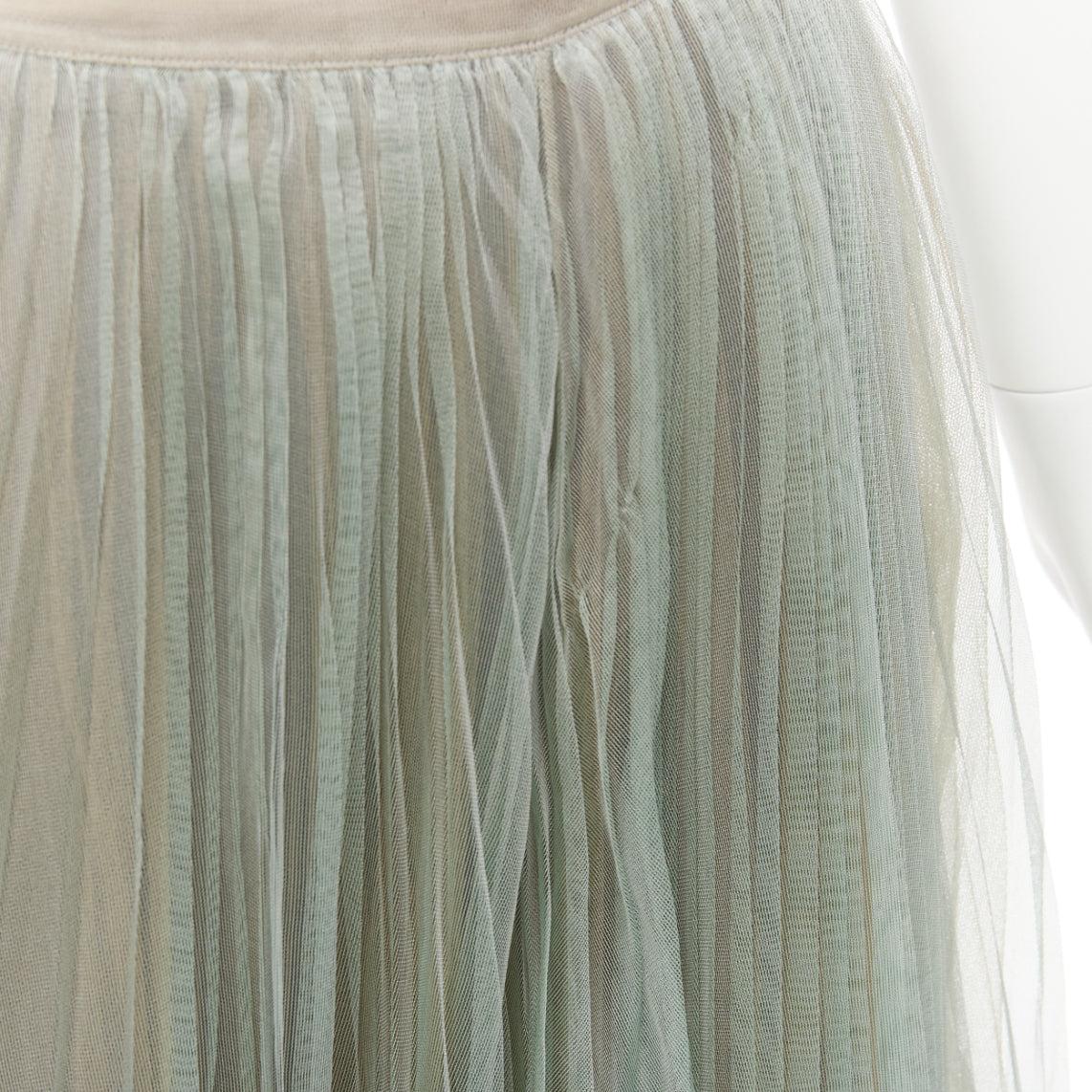 CHRISTIAN DIOR green nude pleated sheer tulle layered midi skirt FR36 S 3