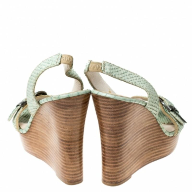 Marron Christian Dior Greene & Greene Greene Greene Slingback Wedge Platform Sandals Size 38 en vente