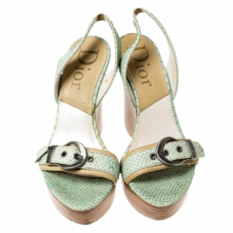 Christian Dior Greene & Greene Greene Greene Slingback Wedge Platform Sandals Size 38 Bon état - En vente à Dubai, Al Qouz 2