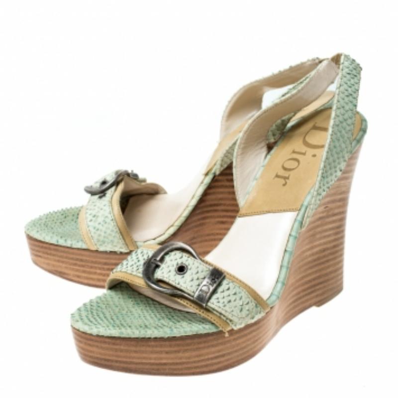 Christian Dior Greene & Greene Greene Greene Slingback Wedge Platform Sandals Size 38 Pour femmes en vente