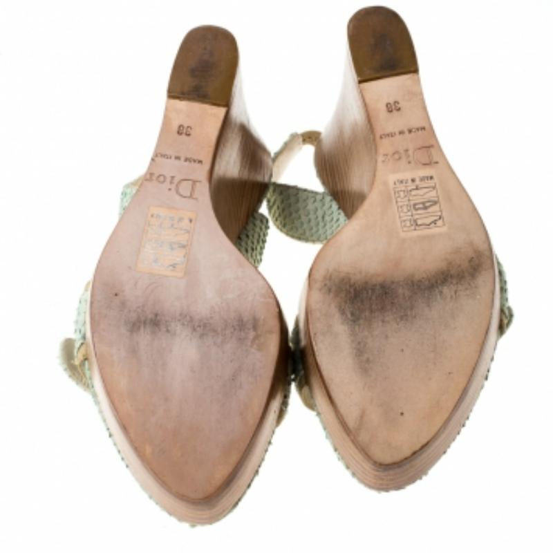 Christian Dior Greene & Greene Greene Greene Slingback Wedge Platform Sandals Size 38 en vente 1