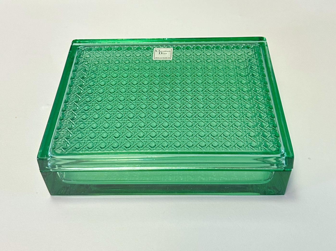Christian Dior Green Rectangular Glass Box In Good Condition For Sale In Los Angeles, CA
