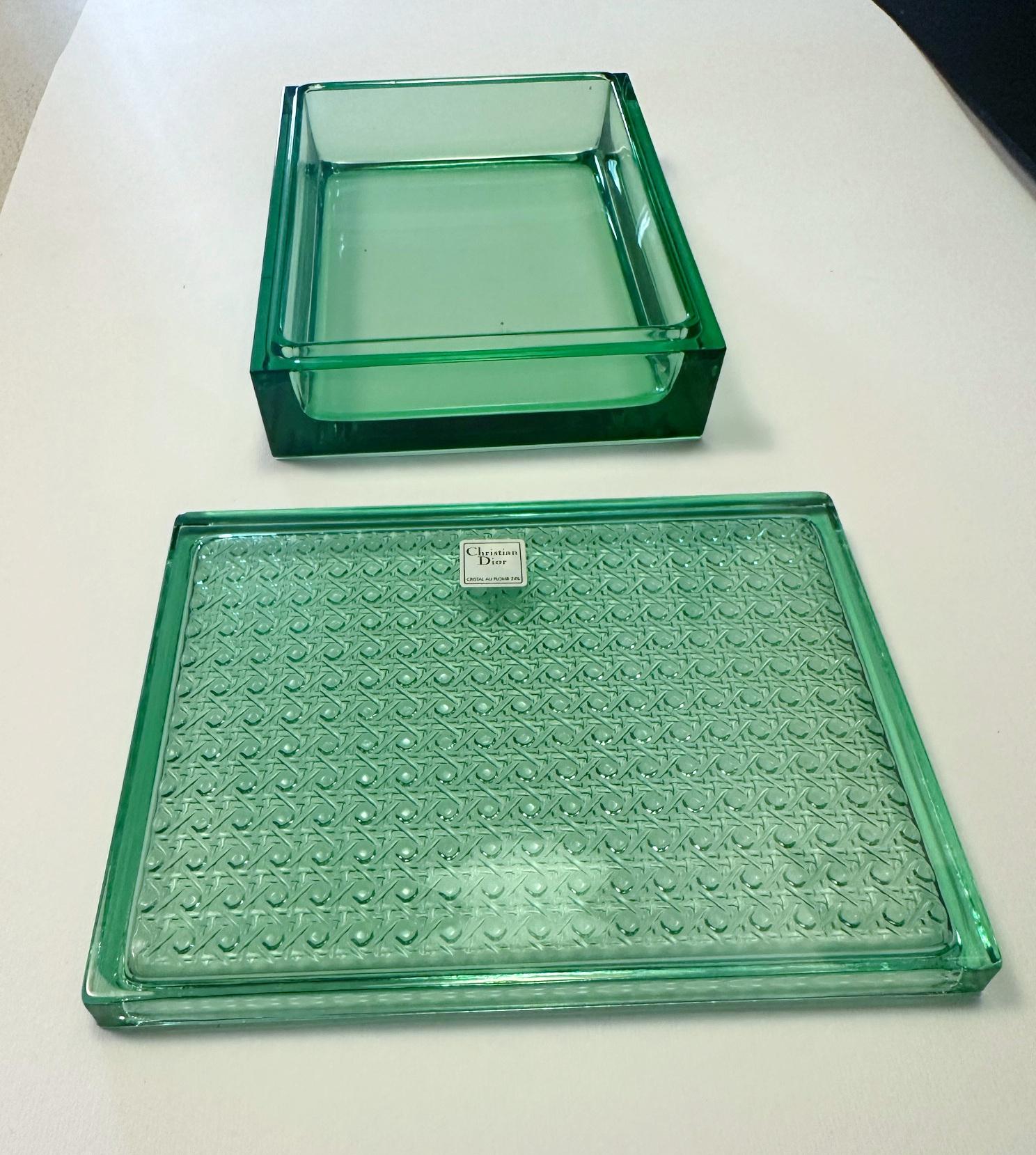 20th Century Christian Dior Green Rectangular Glass Box For Sale