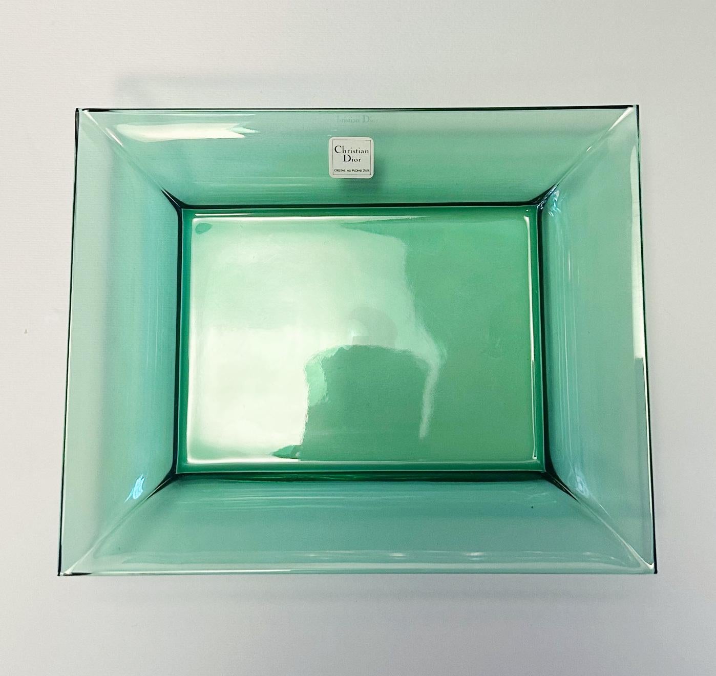 French Christian Dior Green Rectangular Glass Vide Poche Change Tray or Ashtray For Sale