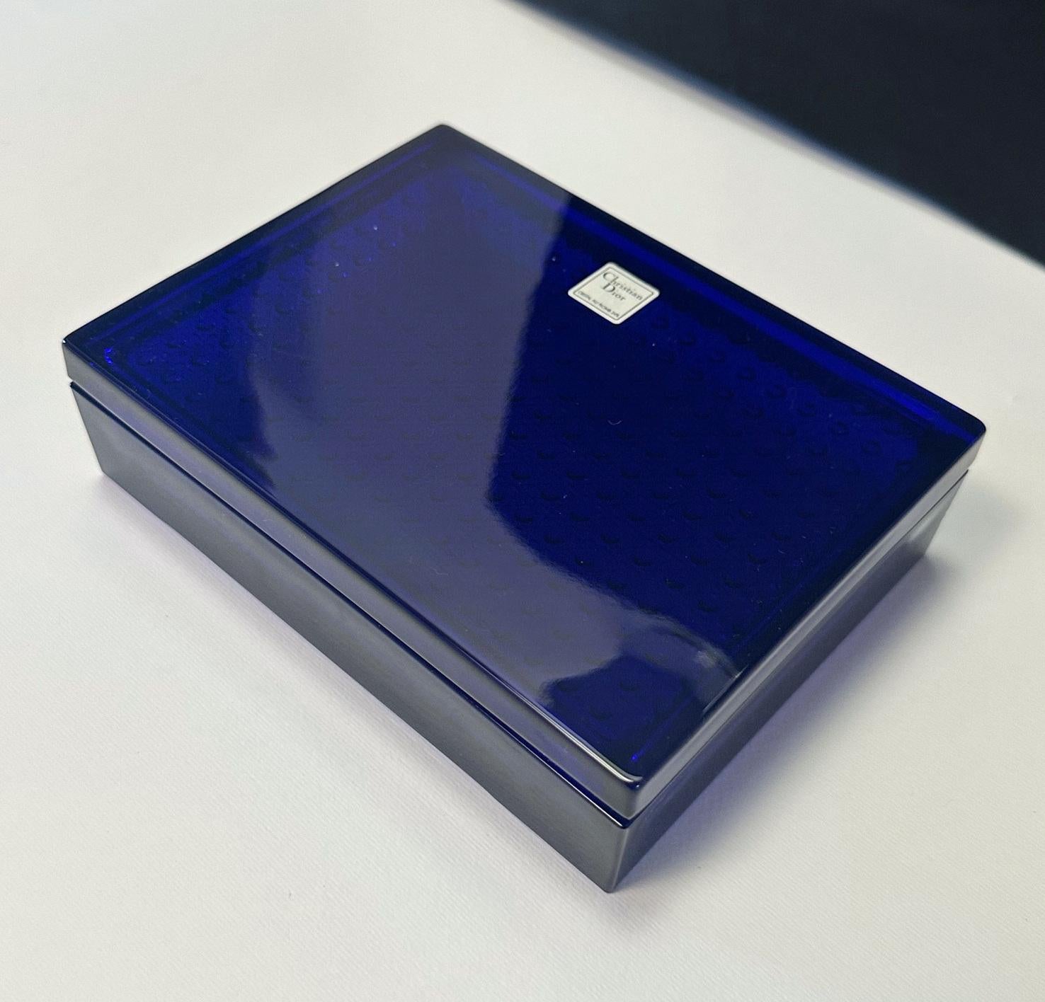 French Christian Dior Cobalt Blue Rectangular Glass Box For Sale