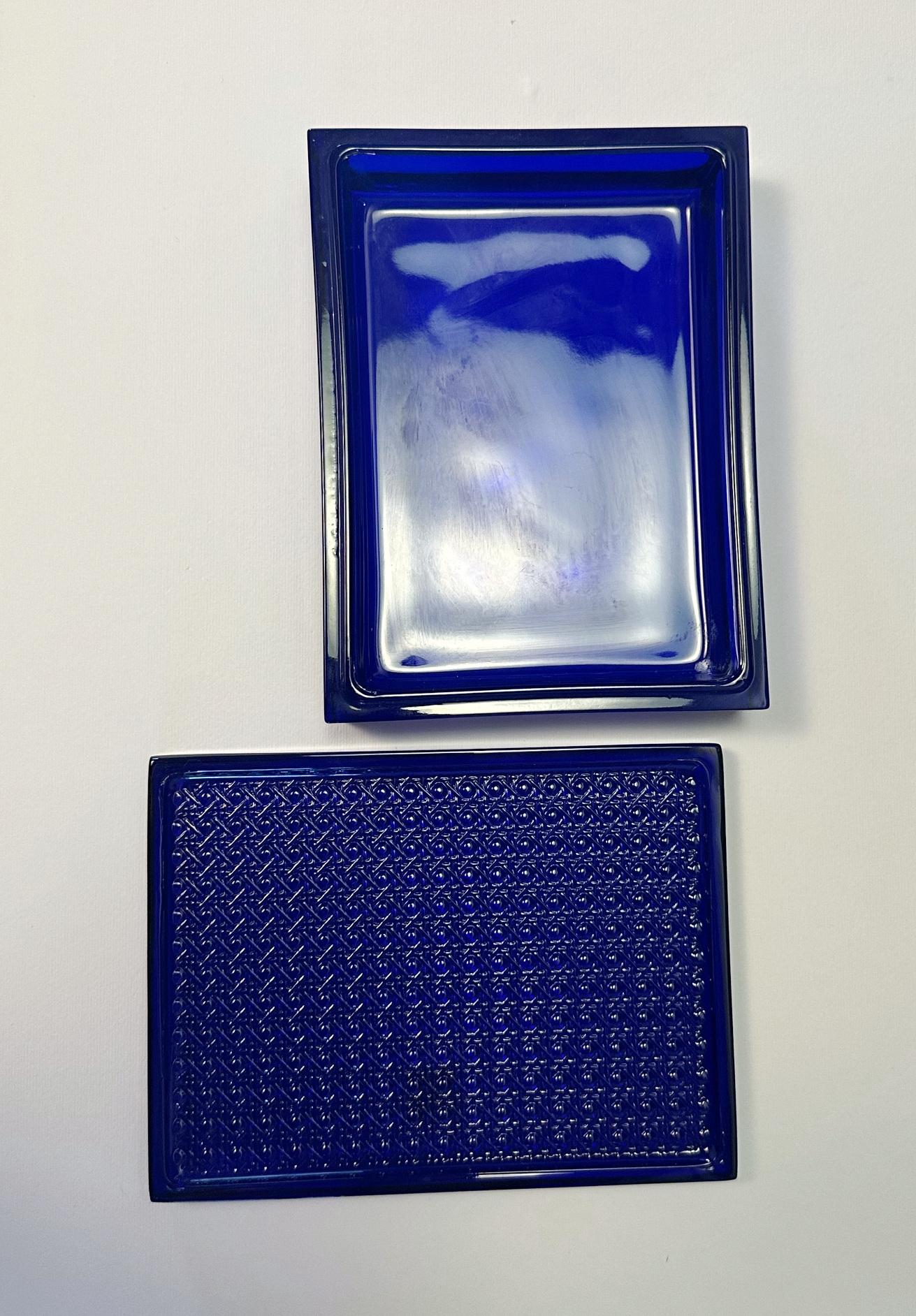 Christian Dior Cobalt Blue Rectangular Glass Box In Good Condition For Sale In Los Angeles, CA