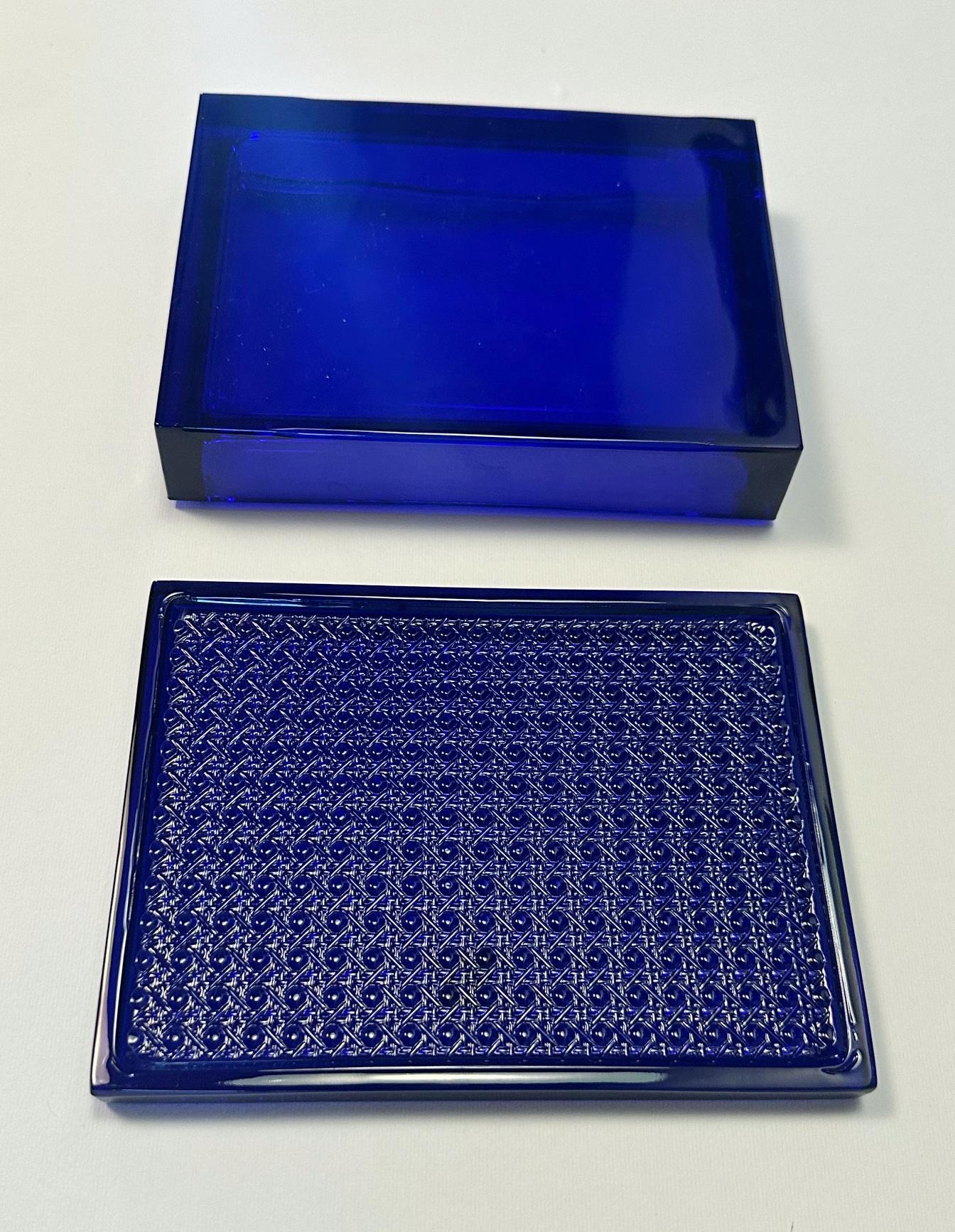 20th Century Christian Dior Cobalt Blue Rectangular Glass Box For Sale