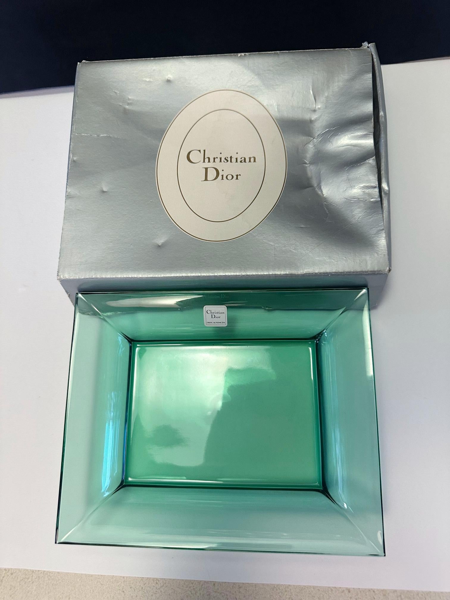 Christian Dior Green Rectangular Glass Vide Poche Change Tray or Ashtray For Sale 2