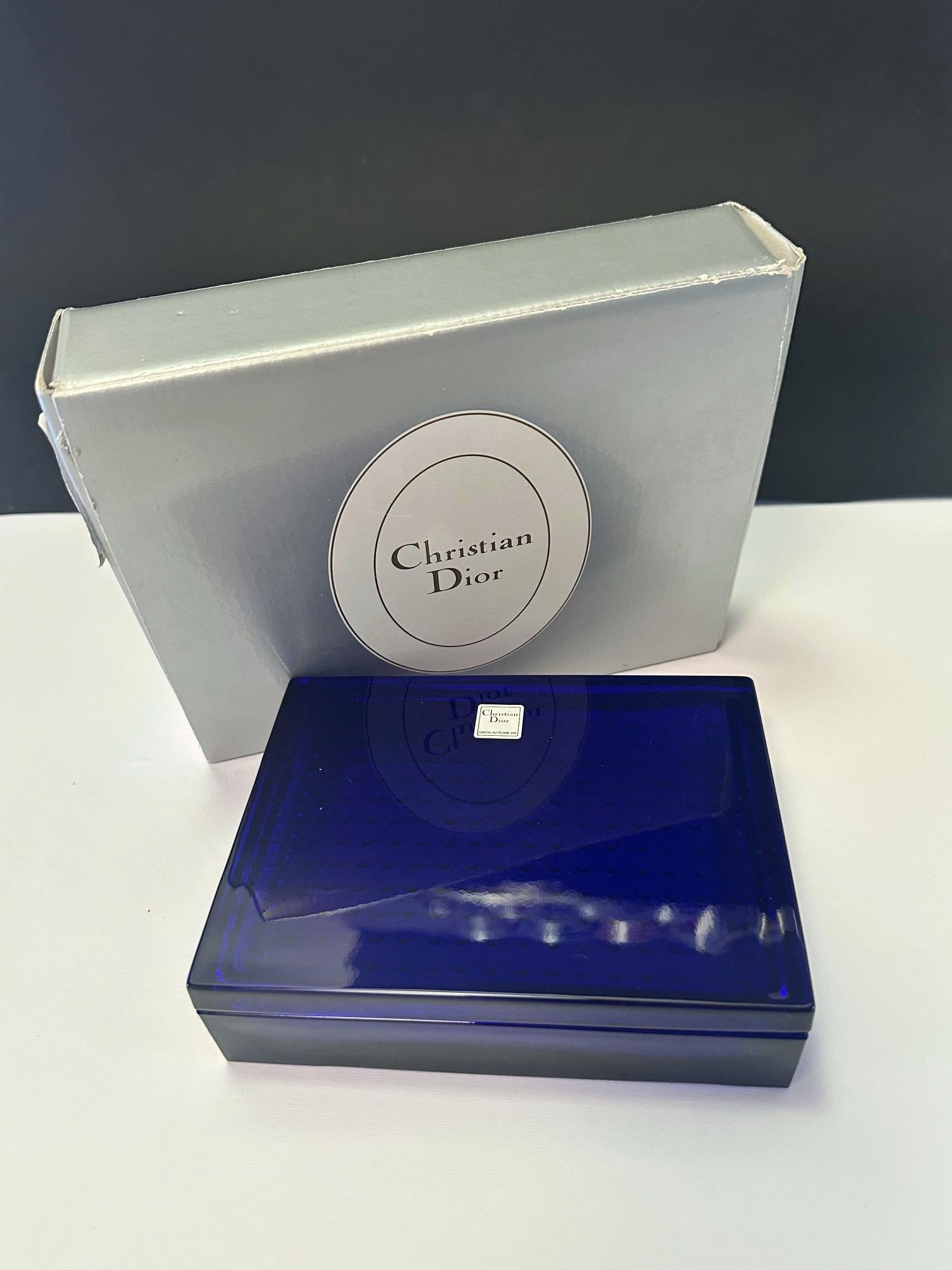 Christian Dior Cobalt Blue Rectangular Glass Box For Sale 3