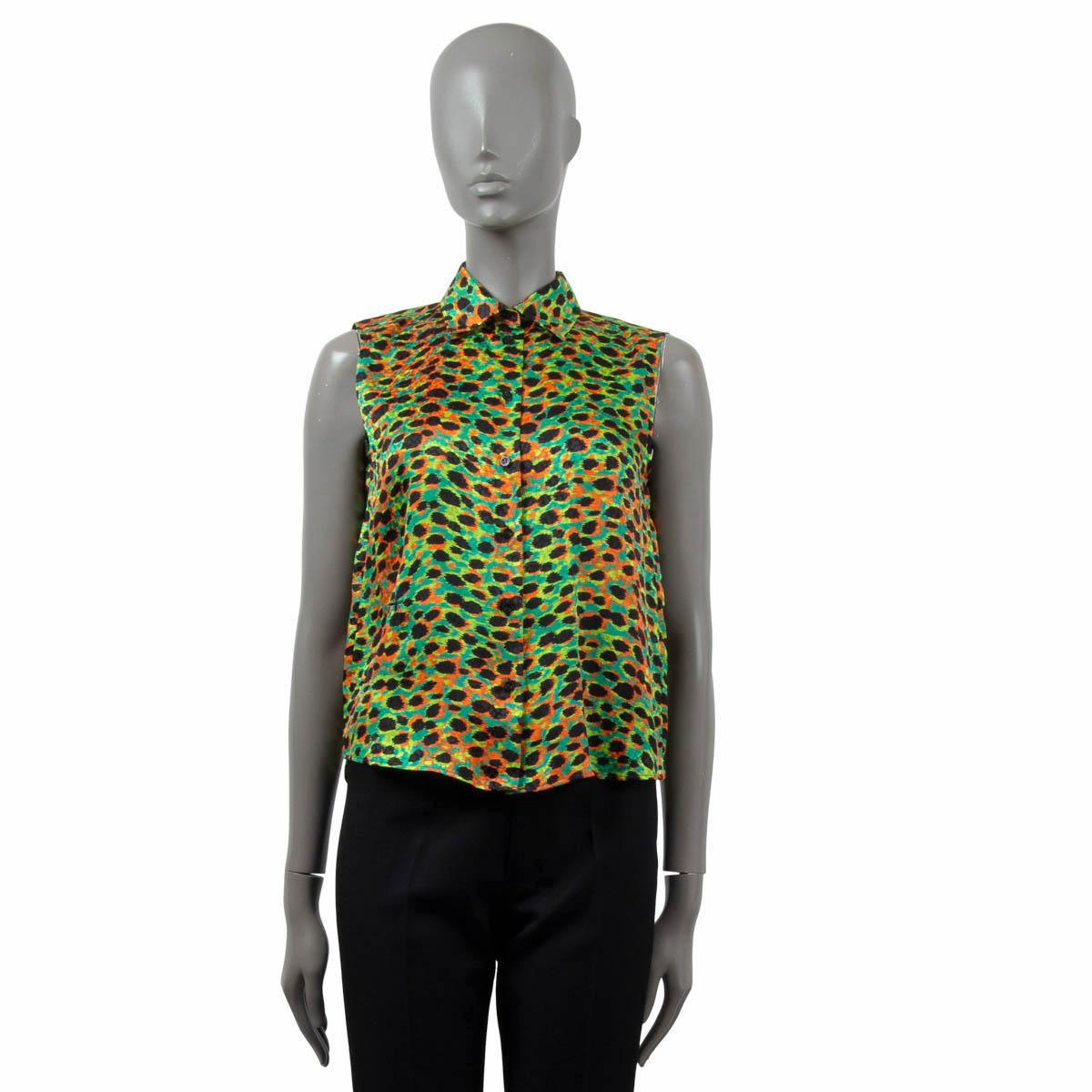 Black CHRISTIAN DIOR green silk 2022 LEOPARD Sleeveless Blouse Shirt 36 XS For Sale