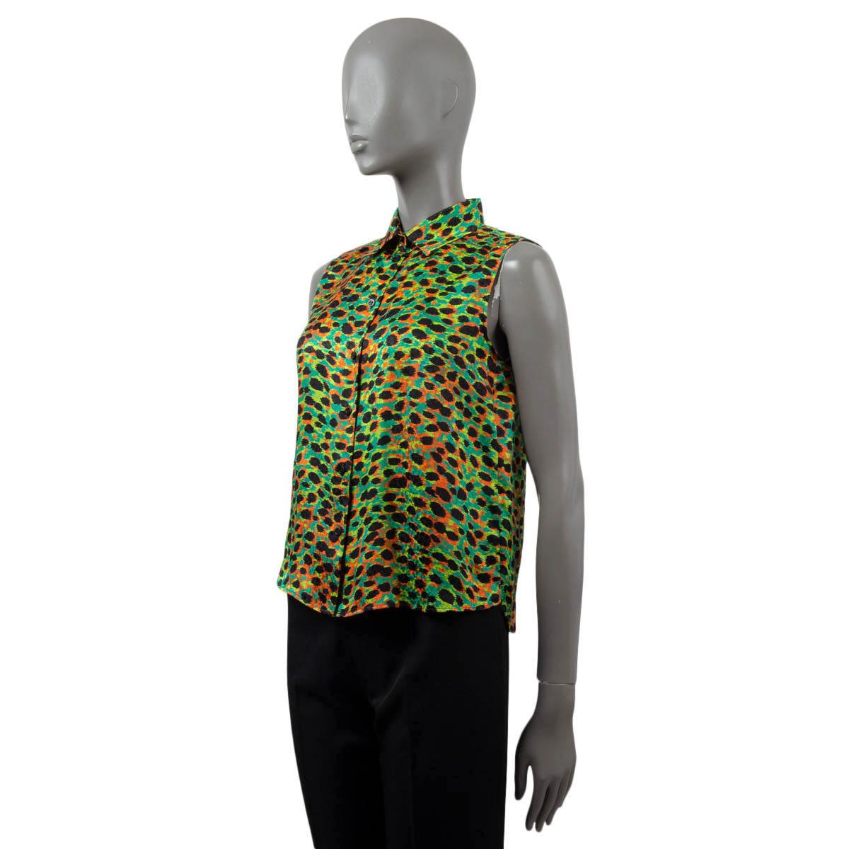 Women's CHRISTIAN DIOR green silk 2022 LEOPARD Sleeveless Blouse Shirt 36 XS For Sale