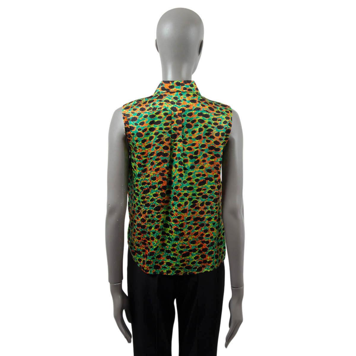 CHRISTIAN DIOR green silk 2022 LEOPARD Sleeveless Blouse Shirt 36 XS For Sale 1