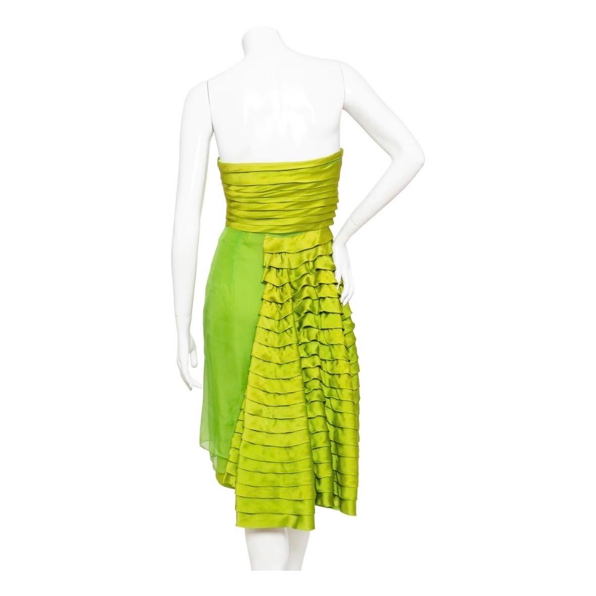 Christian Dior Green Silk Cocktail Dress (John Galliano for Dior 2007) In Good Condition For Sale In Los Angeles, CA