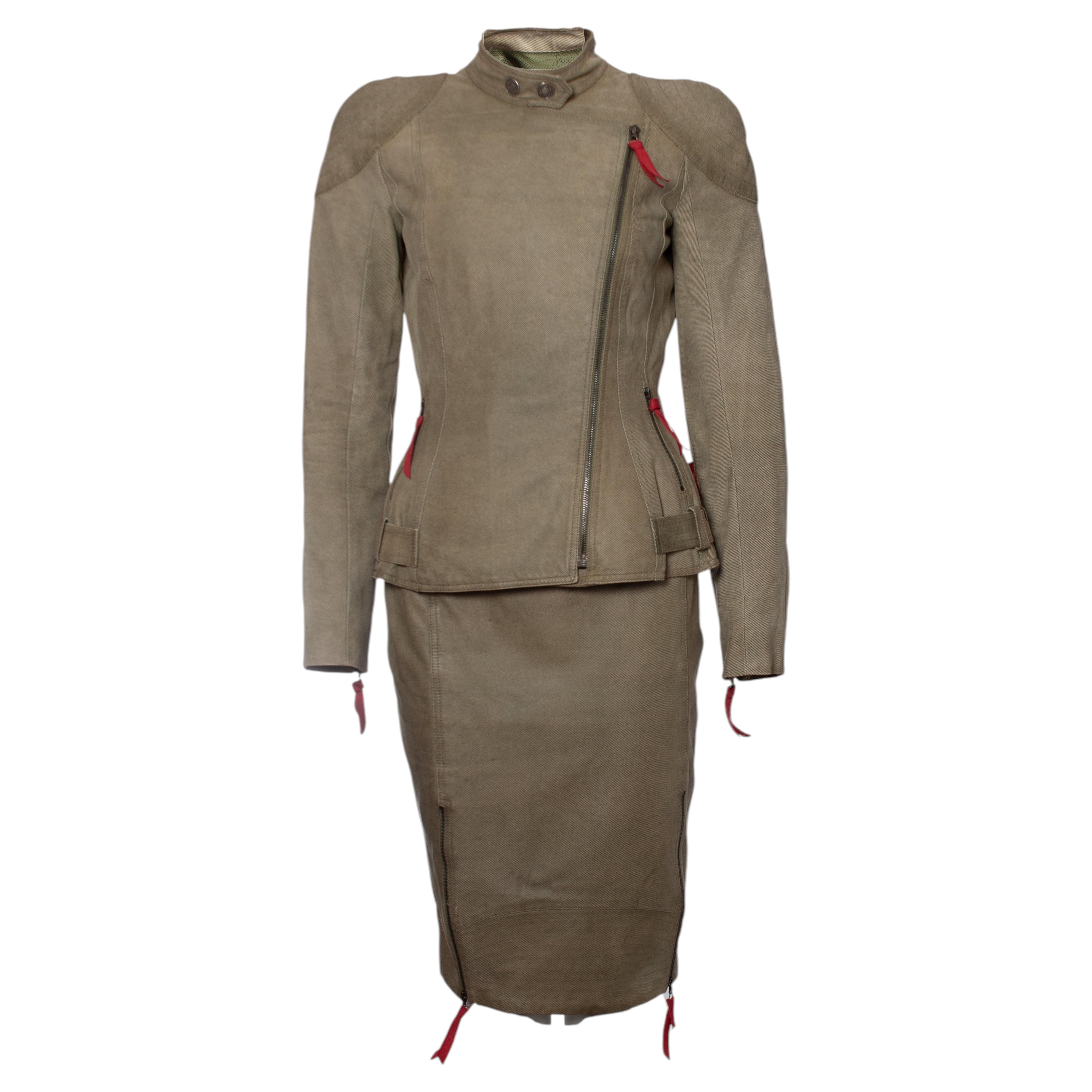Christian Dior, Giacca e gonna biker in pelle scamosciata Greene & Greene in vendita