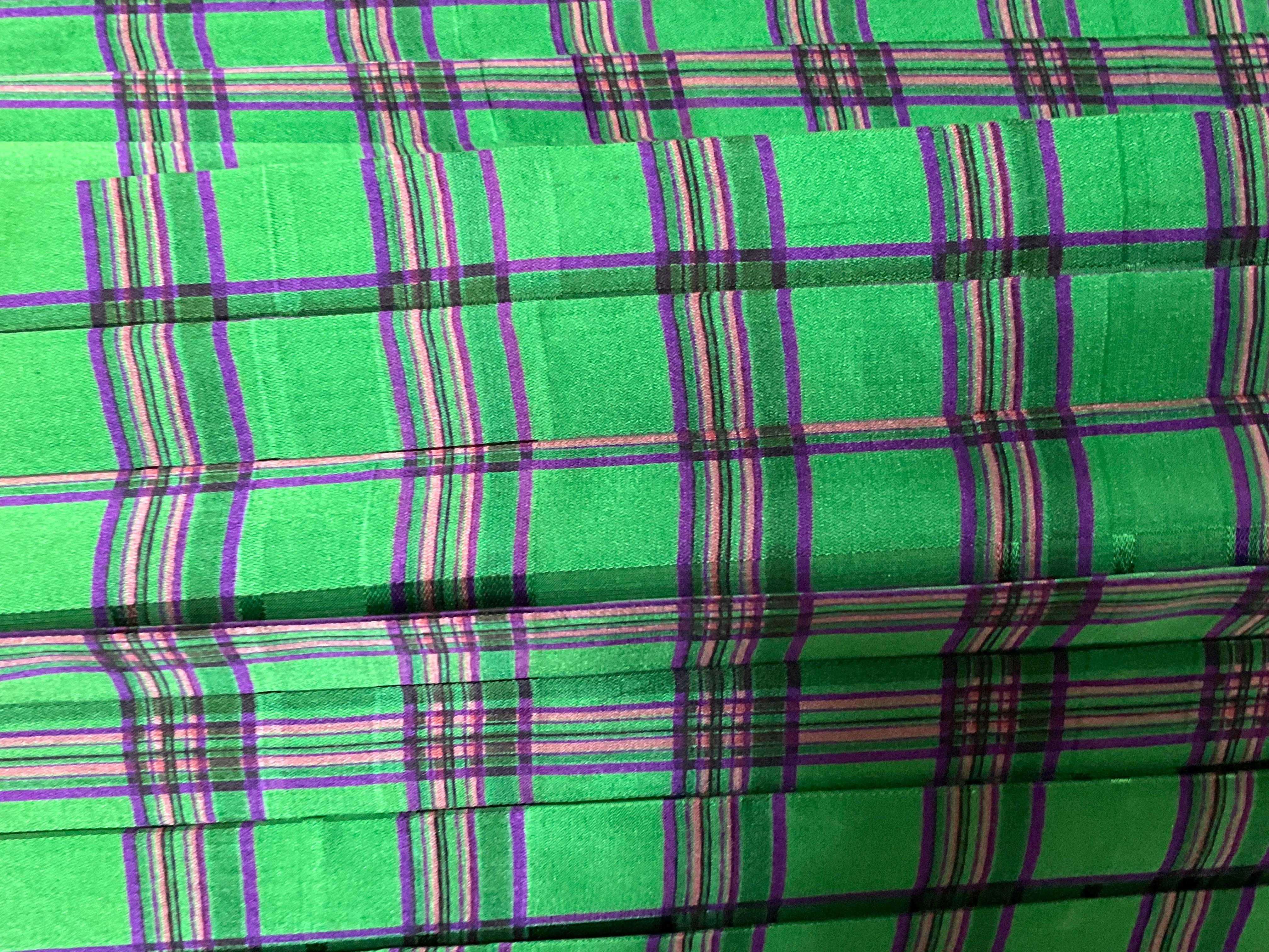 Christian Dior green tartan silk chiffon pleated maxi evening skirt For Sale 9