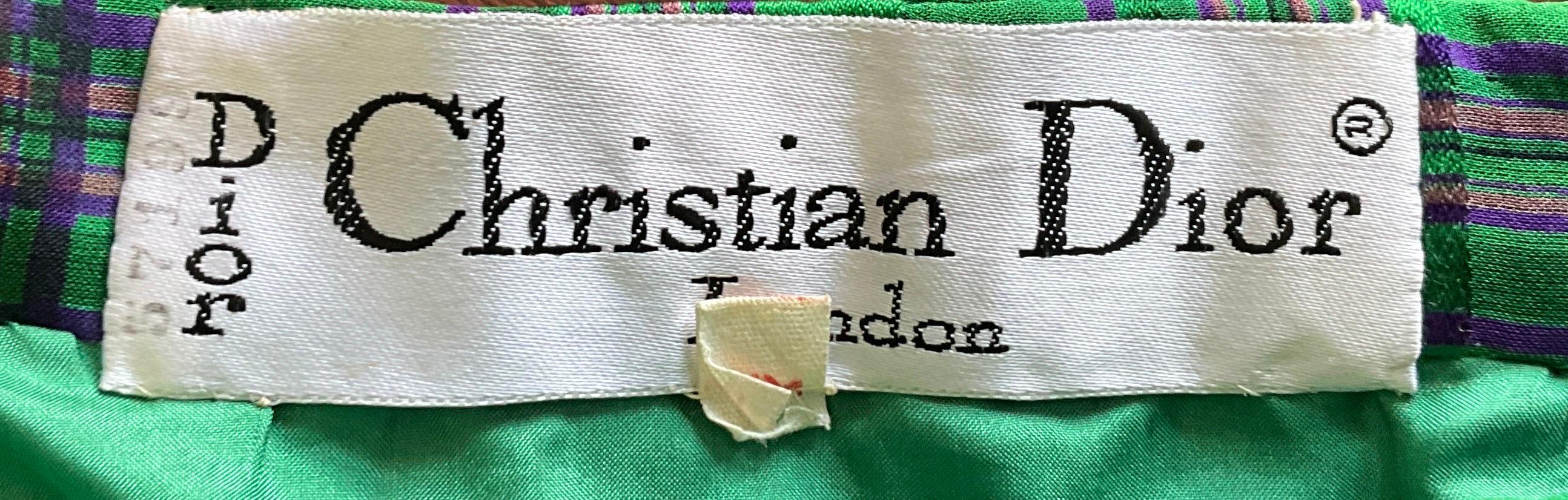 Christian Dior green tartan silk chiffon pleated maxi evening skirt For Sale 10