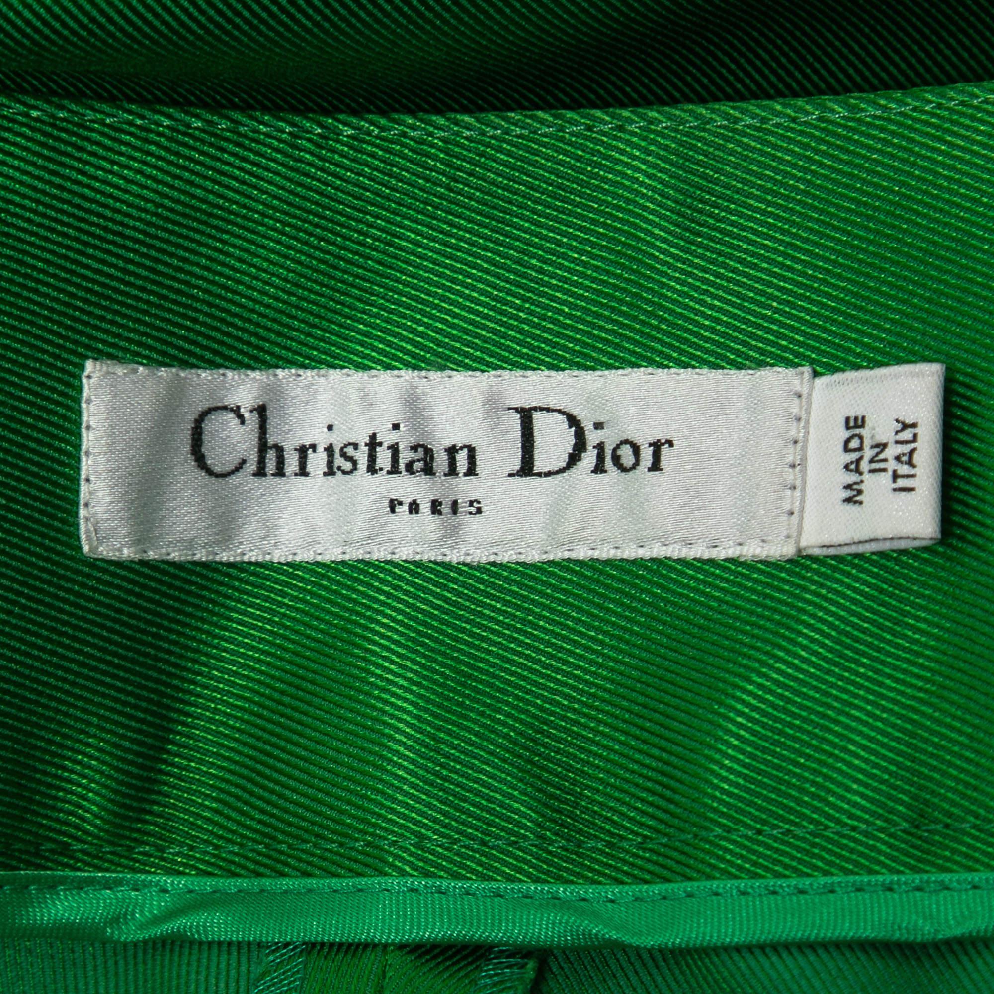Christian Dior Green Twill Button Detail Cropped Trousers  In Good Condition For Sale In Dubai, Al Qouz 2