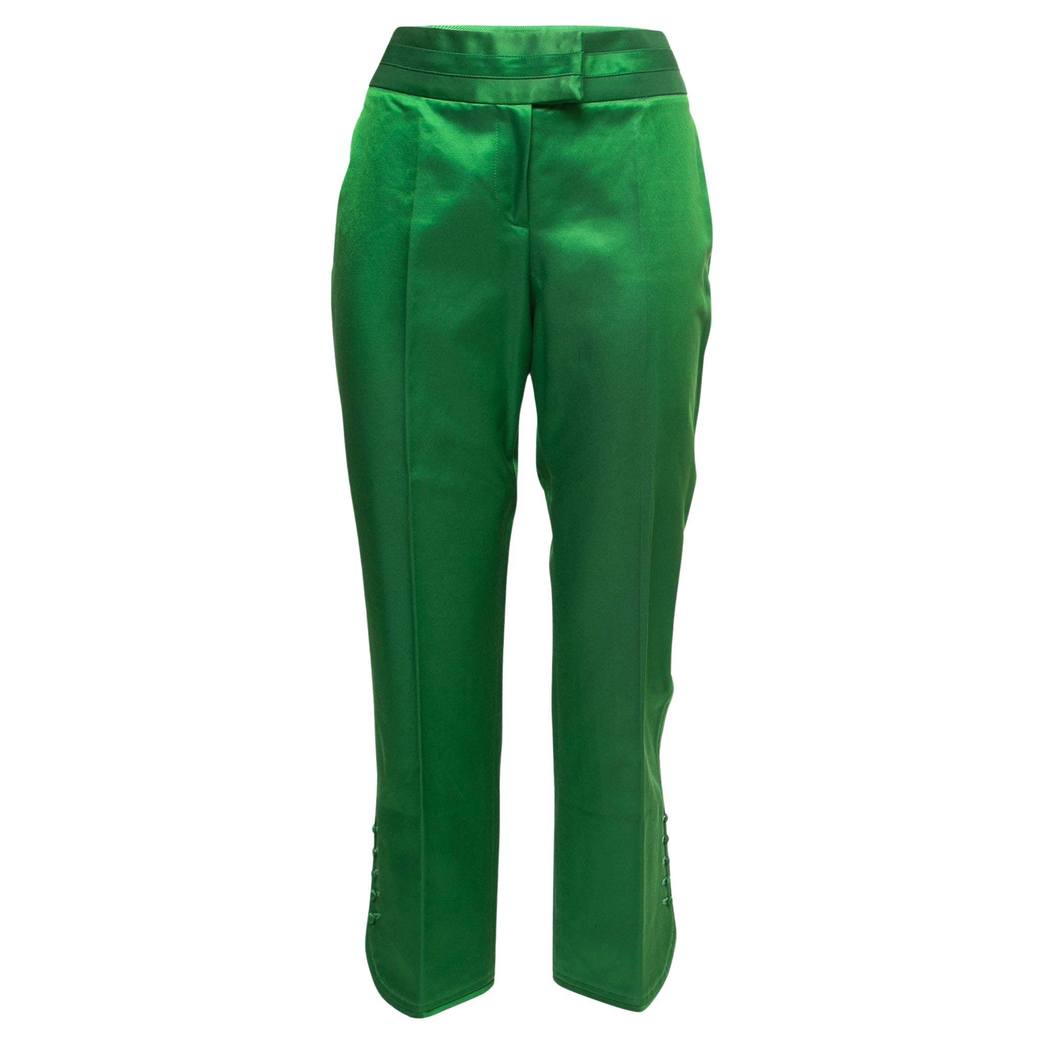 Christian Dior Green Twill Button Detail Cropped Trousers  For Sale