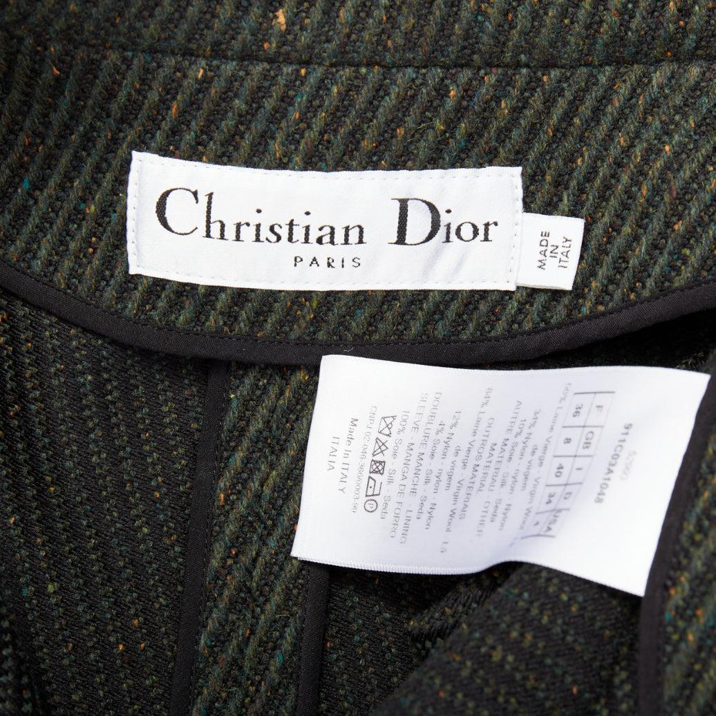 CHRISTIAN DIOR cappotto doppiopetto a costine in lana vergine verde FR36 S in vendita 5