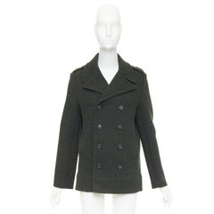 CHRISTIAN DIOR green virgin wool ribbed knit double breasted pea coat FR36 S