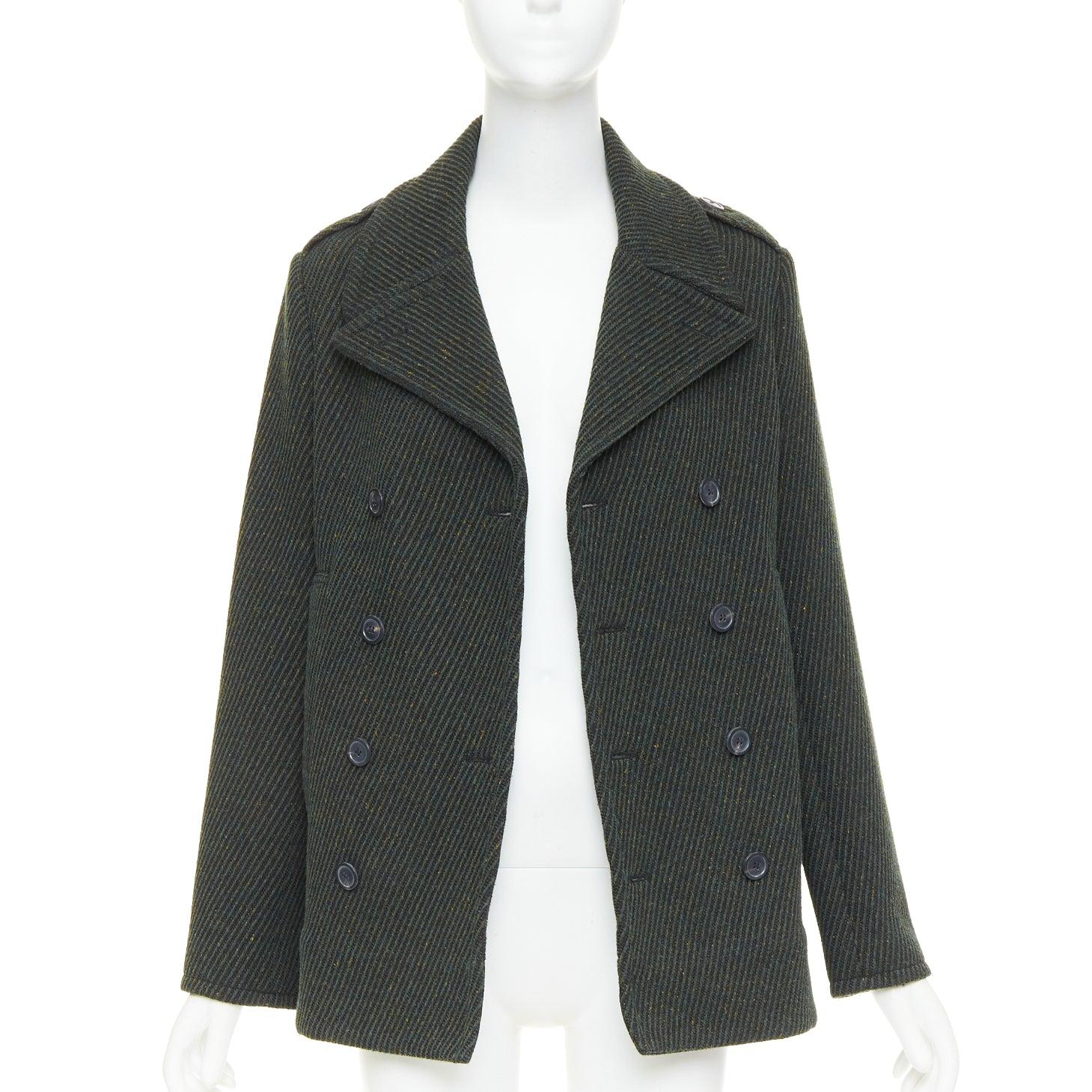 CHRISTIAN DIOR cappotto doppiopetto a costine in lana vergine verde FR36 S In condizioni ottime in vendita a Hong Kong, NT