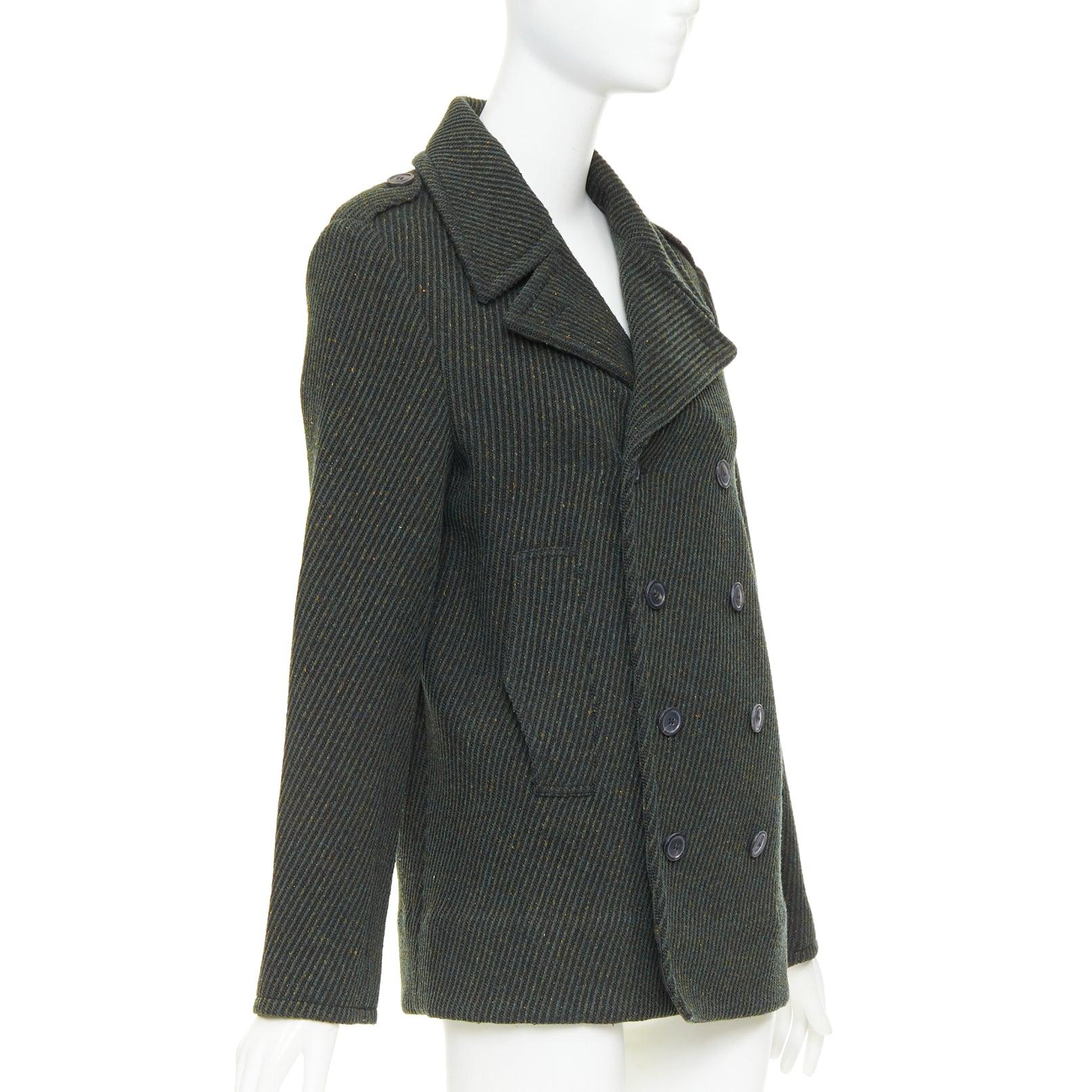 Donna CHRISTIAN DIOR cappotto doppiopetto a costine in lana vergine verde FR36 S in vendita