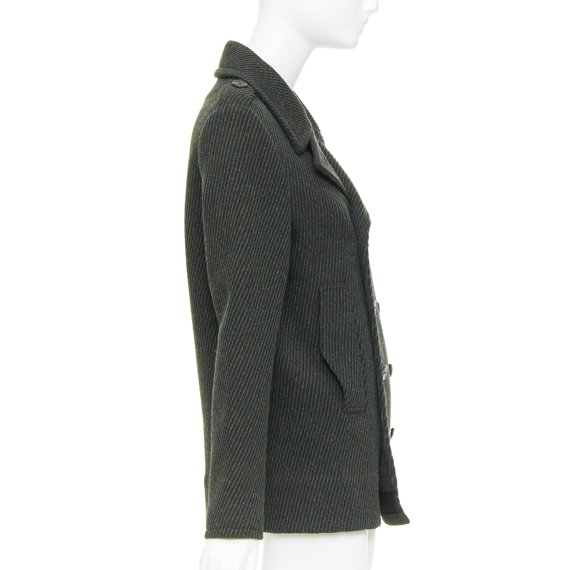 CHRISTIAN DIOR cappotto doppiopetto a costine in lana vergine verde FR36 S in vendita 1