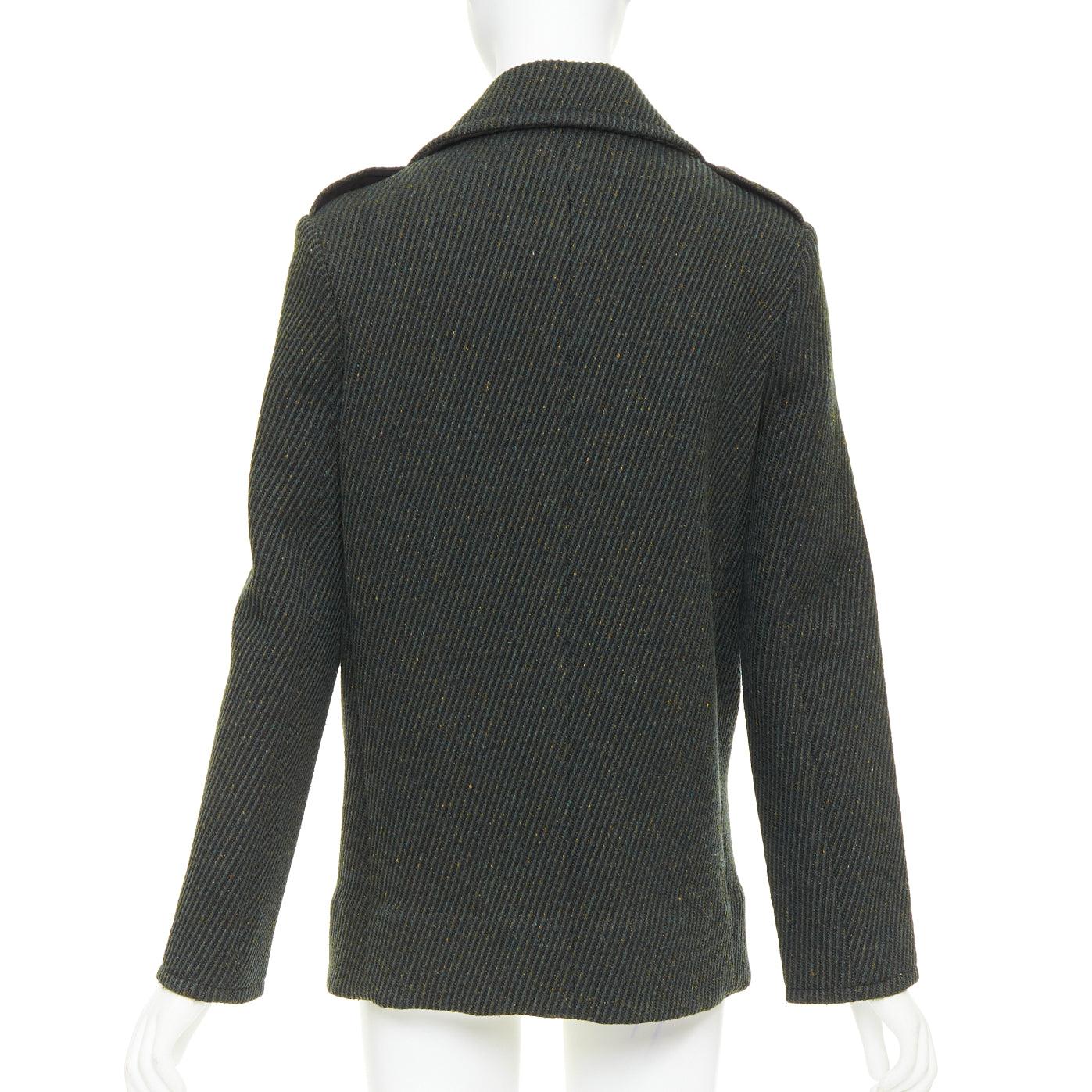 CHRISTIAN DIOR cappotto doppiopetto a costine in lana vergine verde FR36 S in vendita 2