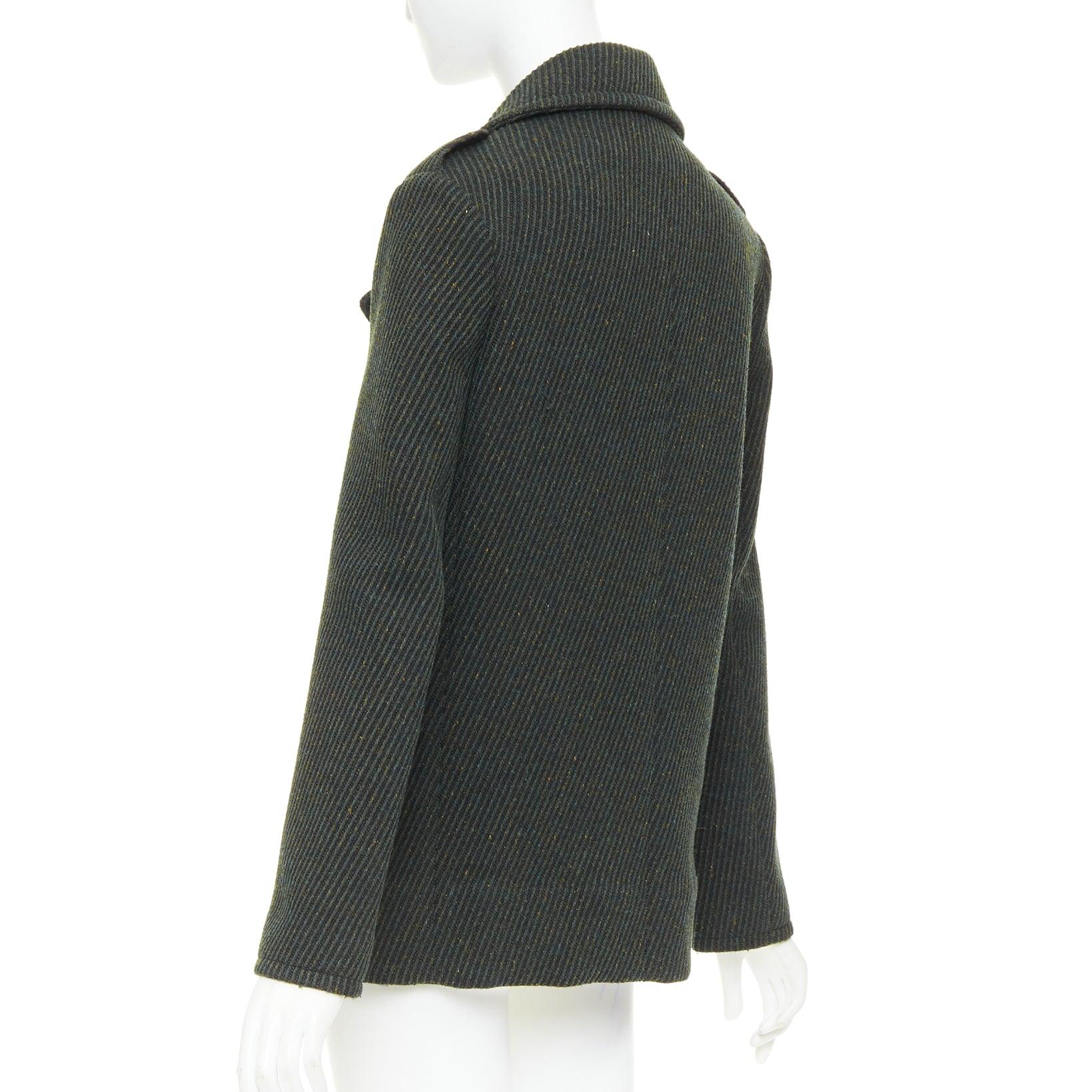 CHRISTIAN DIOR cappotto doppiopetto a costine in lana vergine verde FR36 S in vendita 3