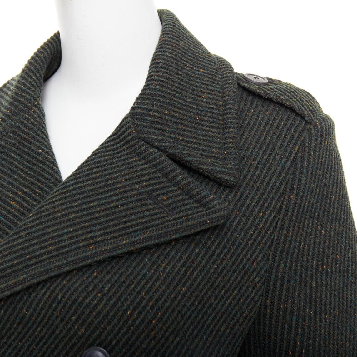 CHRISTIAN DIOR cappotto doppiopetto a costine in lana vergine verde FR36 S in vendita 4